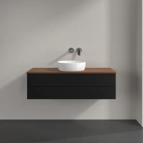 Bild von VILLEROY BOCH Antao Waschbeckenunterschrank, 2 Auszüge, 1200 x 360 x 500 mm, Front ohne Struktur, Black Matt Lacquer / Warm Walnut #K21012PD
