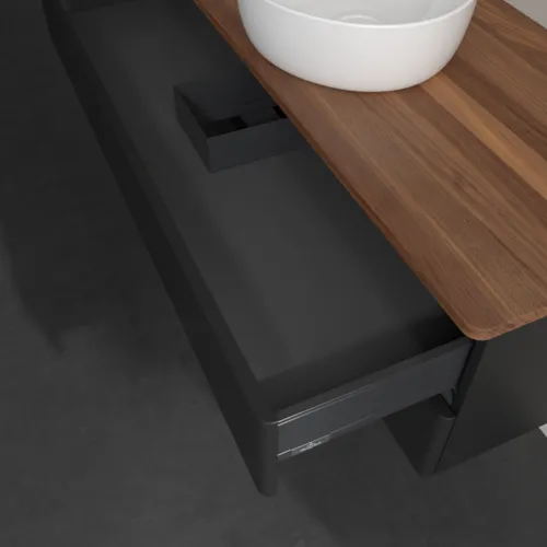 Bild von VILLEROY BOCH Antao Waschbeckenunterschrank, 2 Auszüge, 1200 x 360 x 500 mm, Front ohne Struktur, Black Matt Lacquer / Warm Walnut #K21012PD