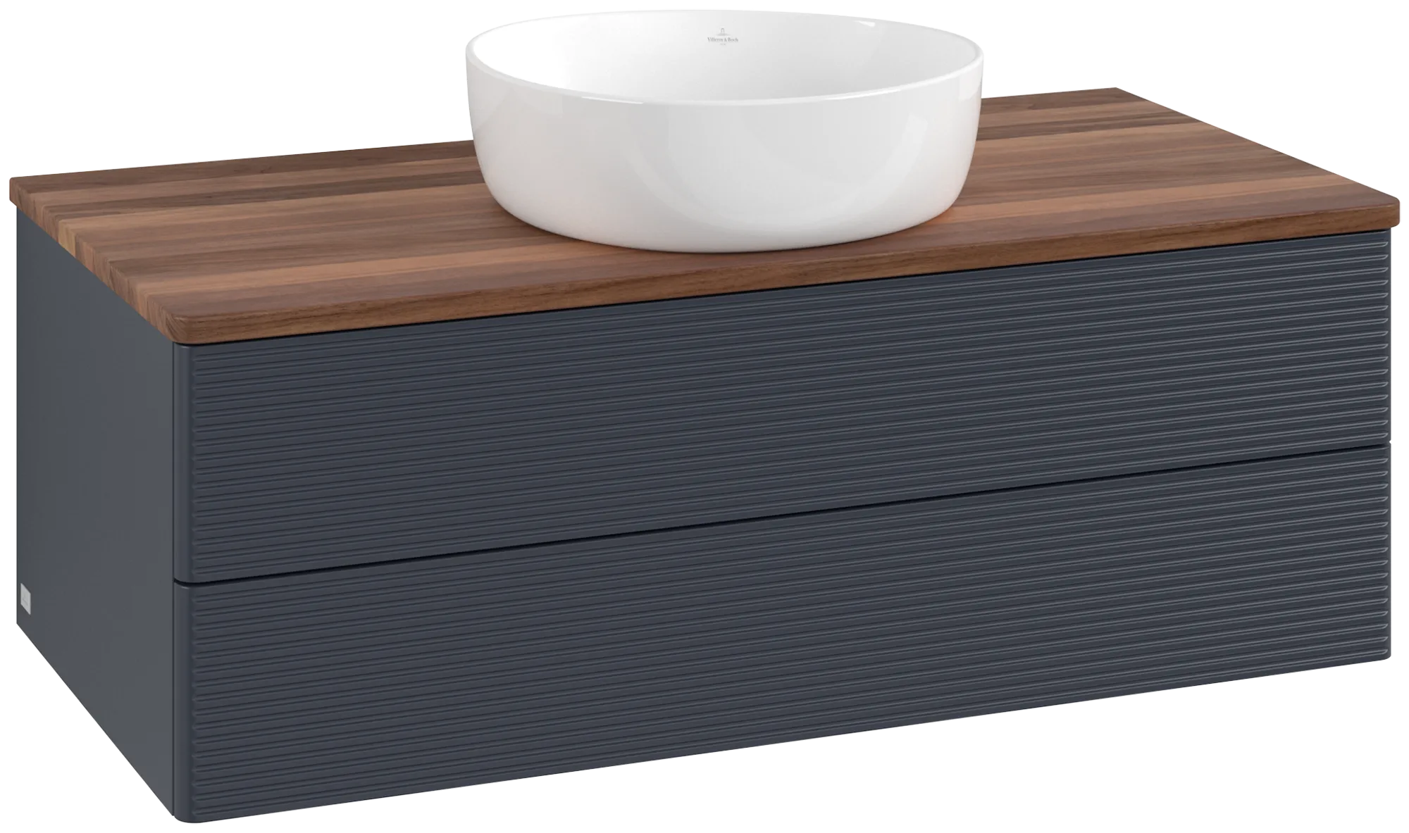 Bild von VILLEROY BOCH Antao Waschbeckenunterschrank, 2 Auszüge, 1000 x 360 x 500 mm, Front mit Struktur, Midnight Blue Matt Lacquer / Warm Walnut #K20112HG