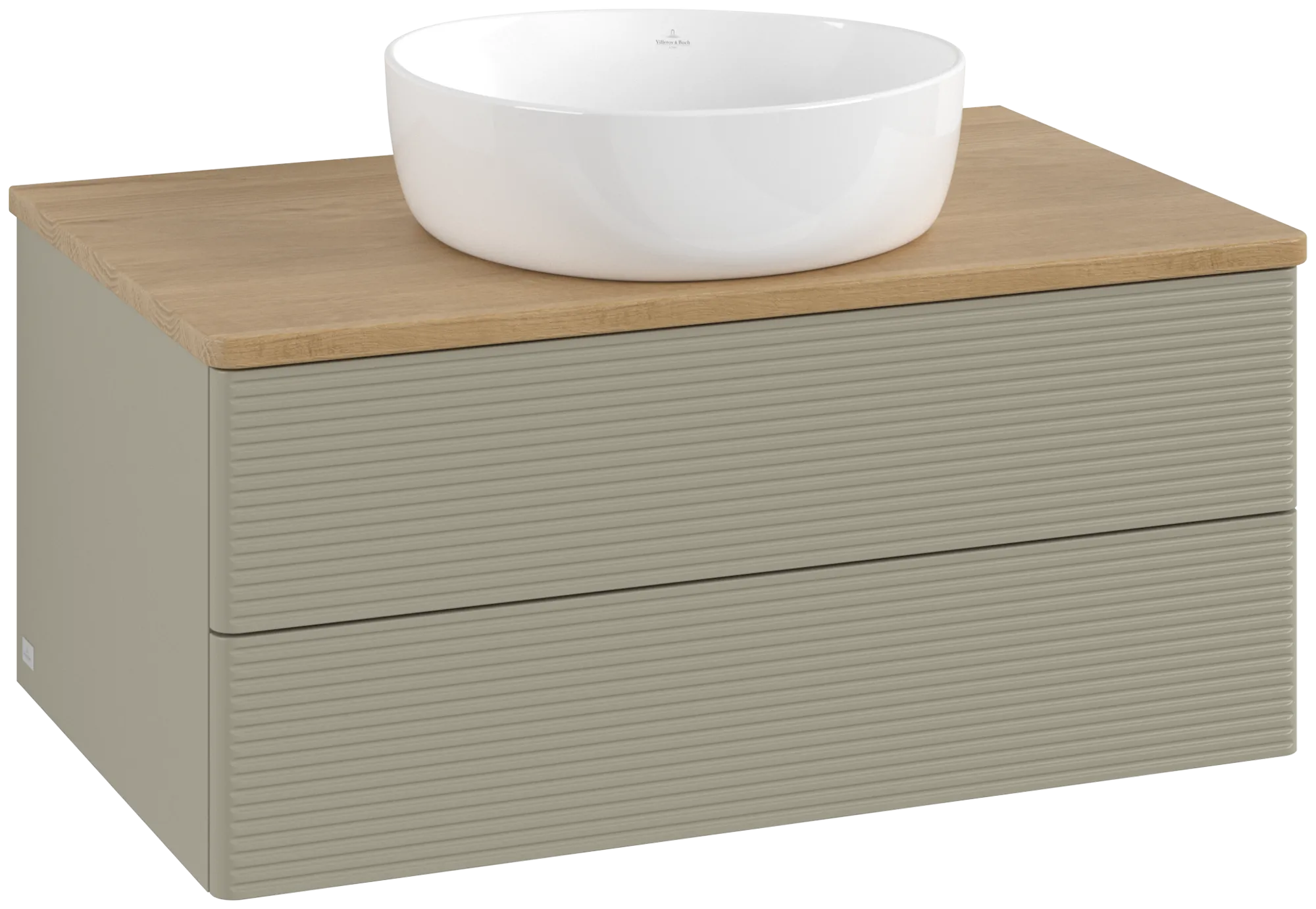 Bild von VILLEROY BOCH Antao Waschbeckenunterschrank, 2 Auszüge, 800 x 360 x 500 mm, Front mit Struktur, Stone Grey Matt Lacquer / Honey Oak #K19111HK