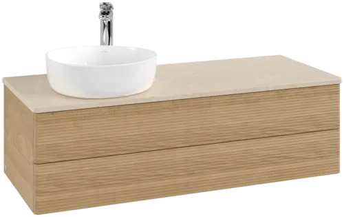 Bild von VILLEROY BOCH Antao Waschbeckenunterschrank, 2 Auszüge, 1200 x 360 x 500 mm, Front mit Struktur, Honey Oak / Botticino #K22153HN