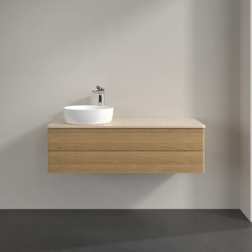 Bild von VILLEROY BOCH Antao Waschbeckenunterschrank, 2 Auszüge, 1200 x 360 x 500 mm, Front mit Struktur, Honey Oak / Botticino #K22153HN
