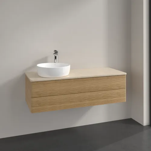 Bild von VILLEROY BOCH Antao Waschbeckenunterschrank, 2 Auszüge, 1200 x 360 x 500 mm, Front mit Struktur, Honey Oak / Botticino #K22153HN