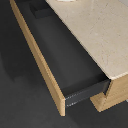 Bild von VILLEROY BOCH Antao Waschbeckenunterschrank, 2 Auszüge, 1200 x 360 x 500 mm, Front mit Struktur, Honey Oak / Botticino #K22153HN