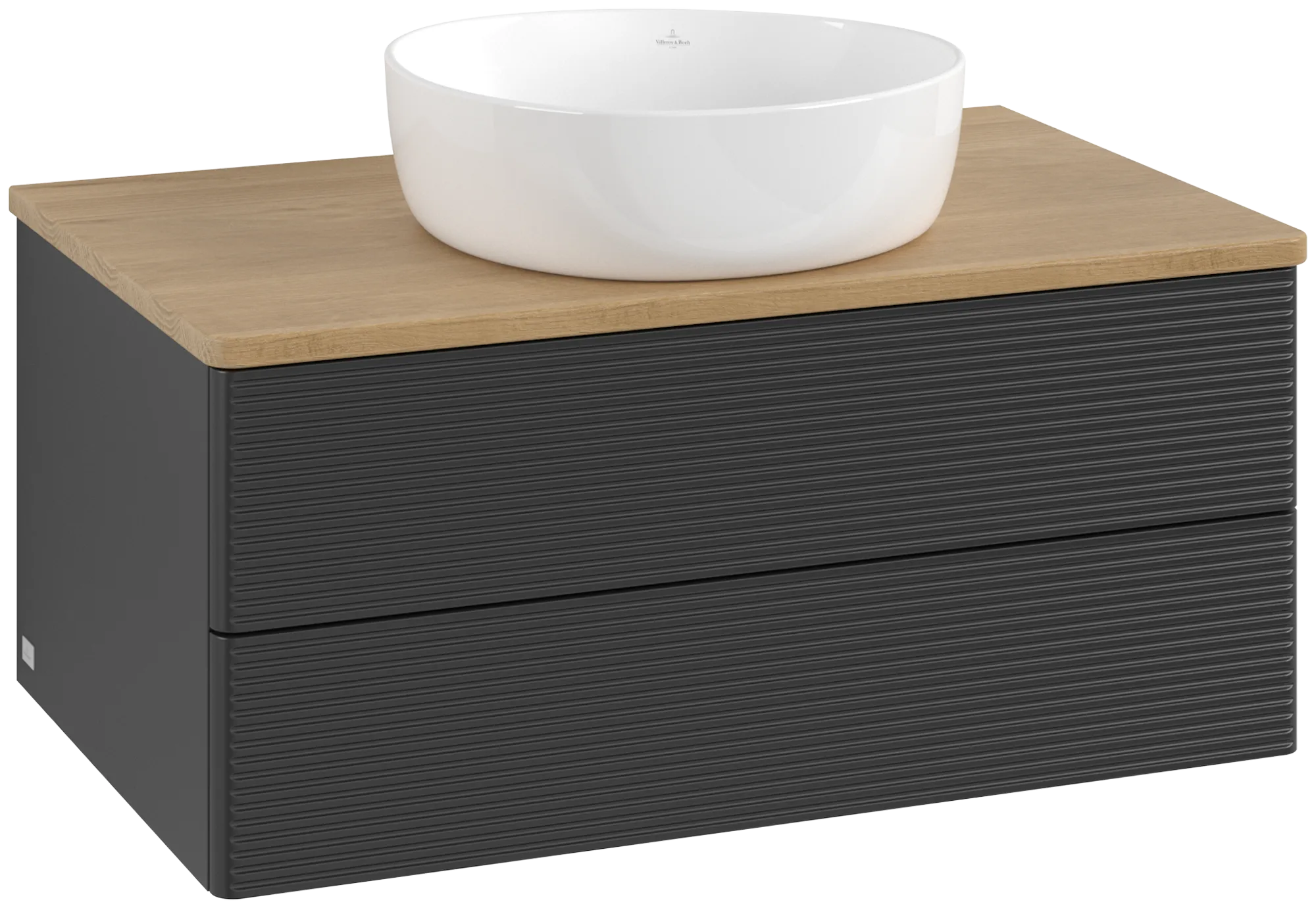 Bild von VILLEROY BOCH Antao Waschbeckenunterschrank, 2 Auszüge, 800 x 360 x 500 mm, Front mit Struktur, Black Matt Lacquer / Honey Oak #K19111PD