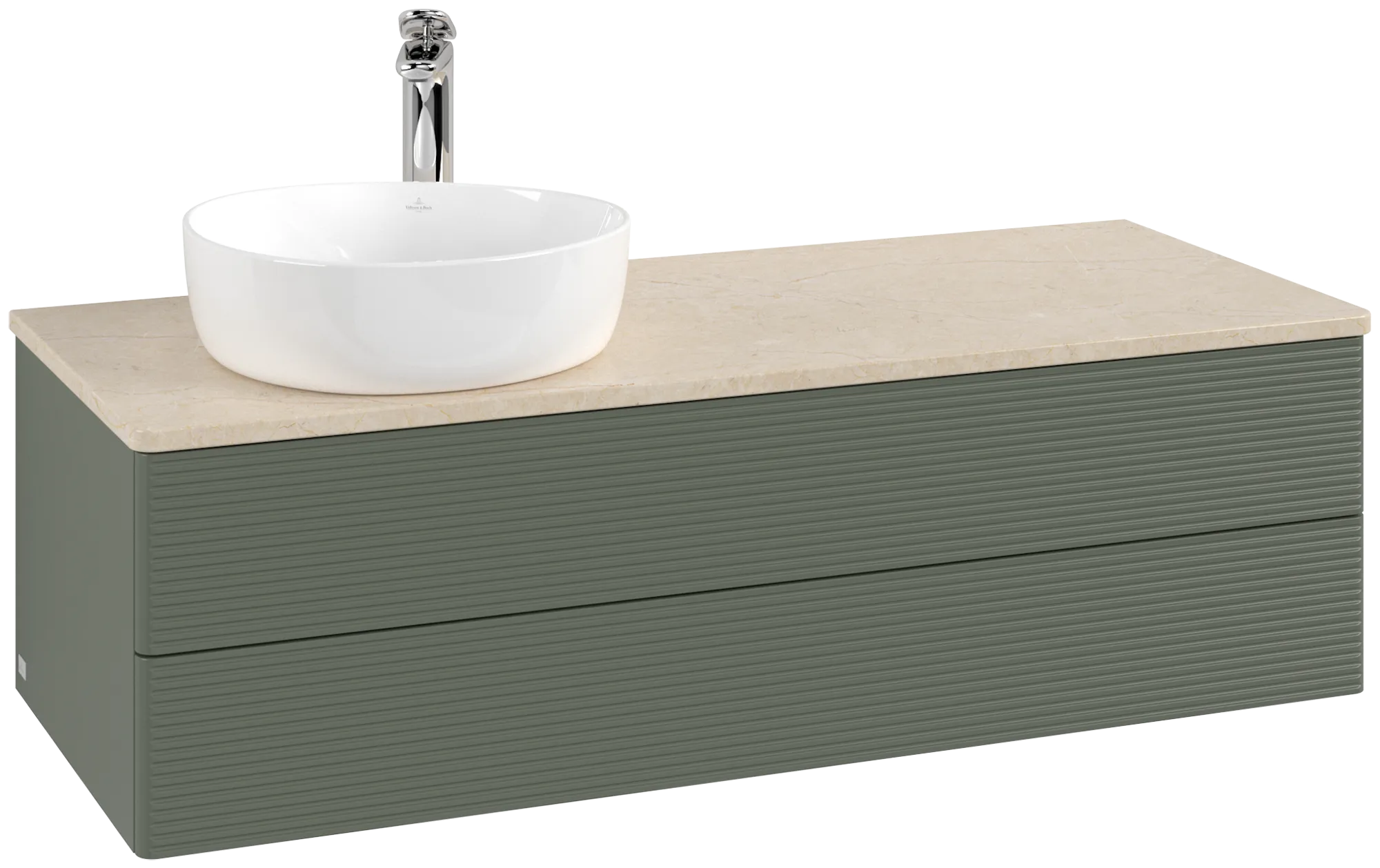 Bild von VILLEROY BOCH Antao Waschbeckenunterschrank, 2 Auszüge, 1200 x 360 x 500 mm, Front mit Struktur, Leaf Green Matt Lacquer / Botticino #K22153HL