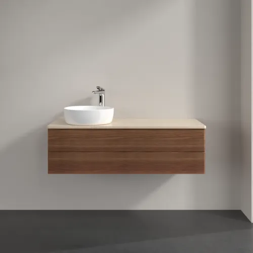 Bild von VILLEROY BOCH Antao Waschbeckenunterschrank, 2 Auszüge, 1200 x 360 x 500 mm, Front mit Struktur, Warm Walnut / Botticino #K22153HM