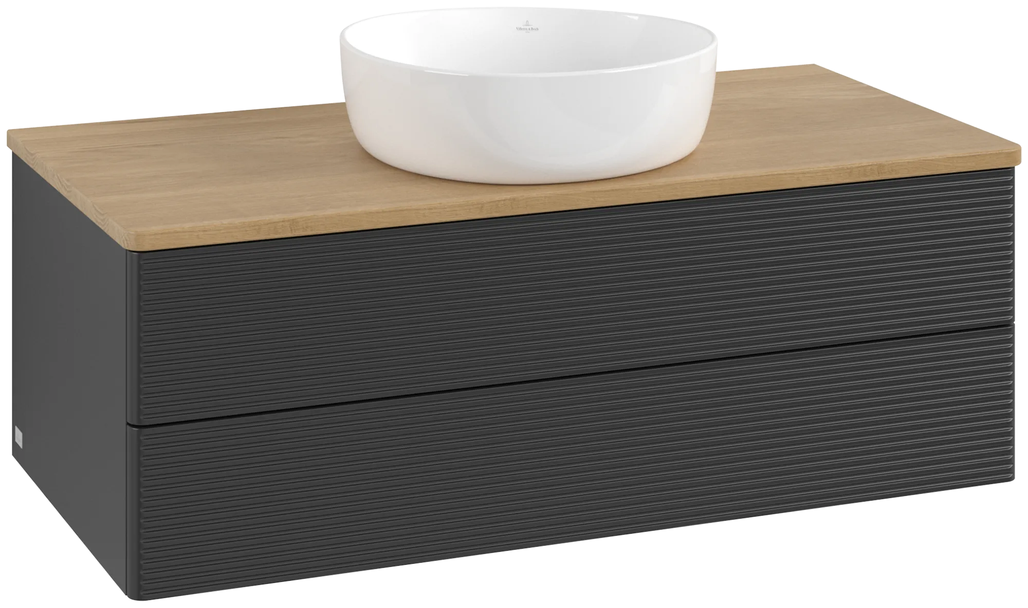 Bild von VILLEROY BOCH Antao Waschbeckenunterschrank, 2 Auszüge, 1000 x 360 x 500 mm, Front mit Struktur, Black Matt Lacquer / Honey Oak #K20111PD