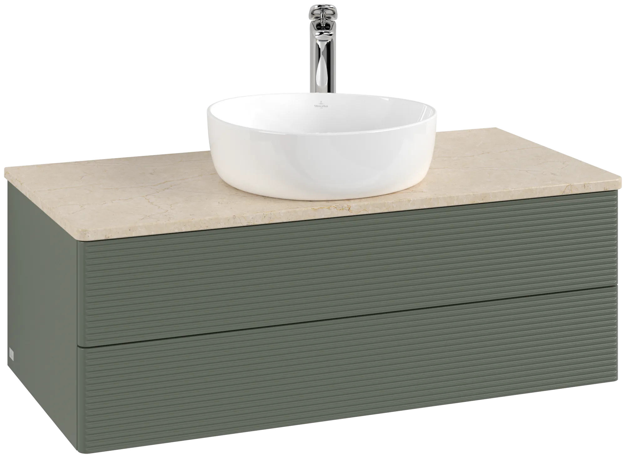 Bild von VILLEROY BOCH Antao Waschbeckenunterschrank, 2 Auszüge, 1000 x 360 x 500 mm, Front mit Struktur, Leaf Green Matt Lacquer / Botticino #K20153HL
