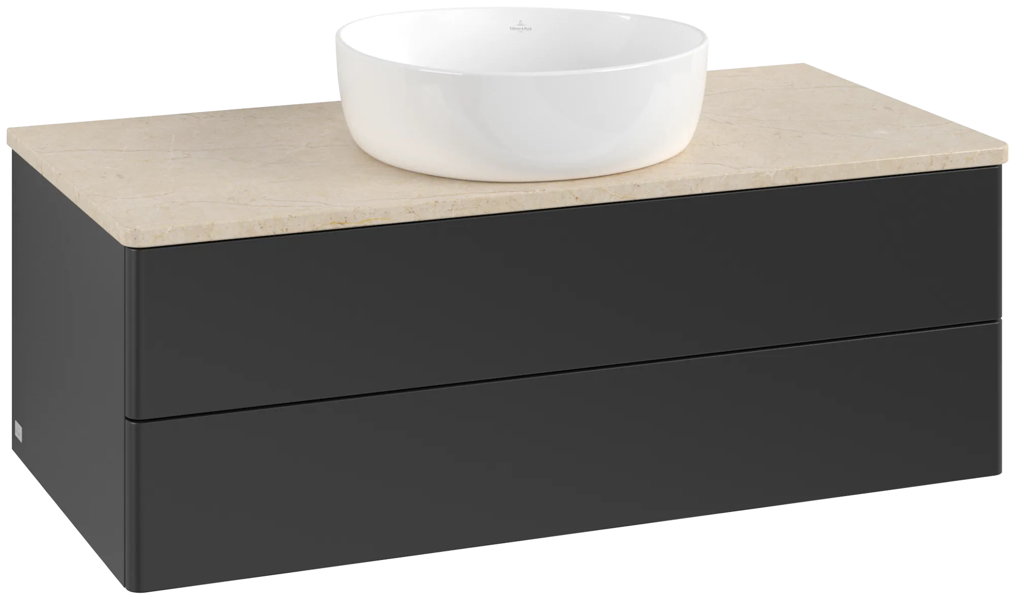 Bild von VILLEROY BOCH Antao Waschbeckenunterschrank, 2 Auszüge, 1000 x 360 x 500 mm, Front ohne Struktur, Black Matt Lacquer / Botticino #K20013PD