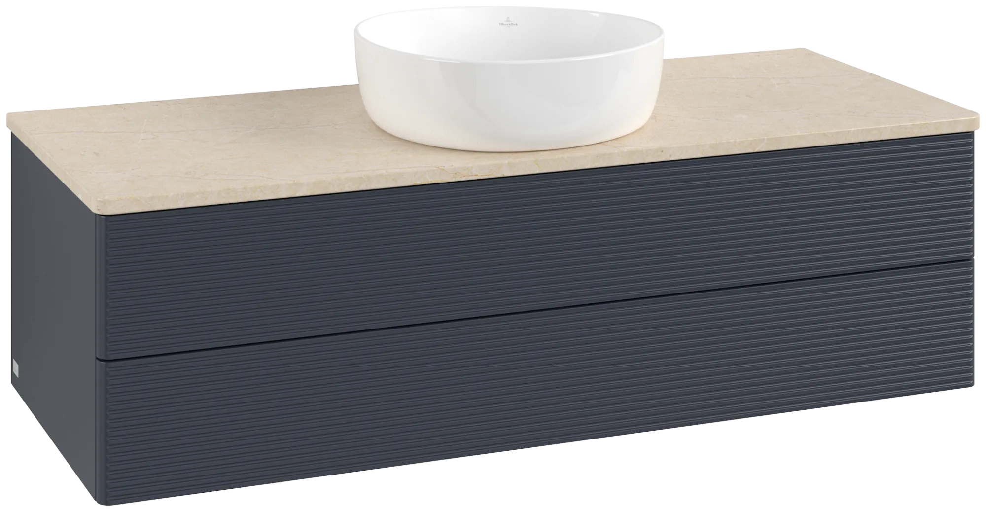 Bild von VILLEROY BOCH Antao Waschbeckenunterschrank, 2 Auszüge, 1200 x 360 x 500 mm, Front mit Struktur, Midnight Blue Matt Lacquer / Botticino #K21113HG