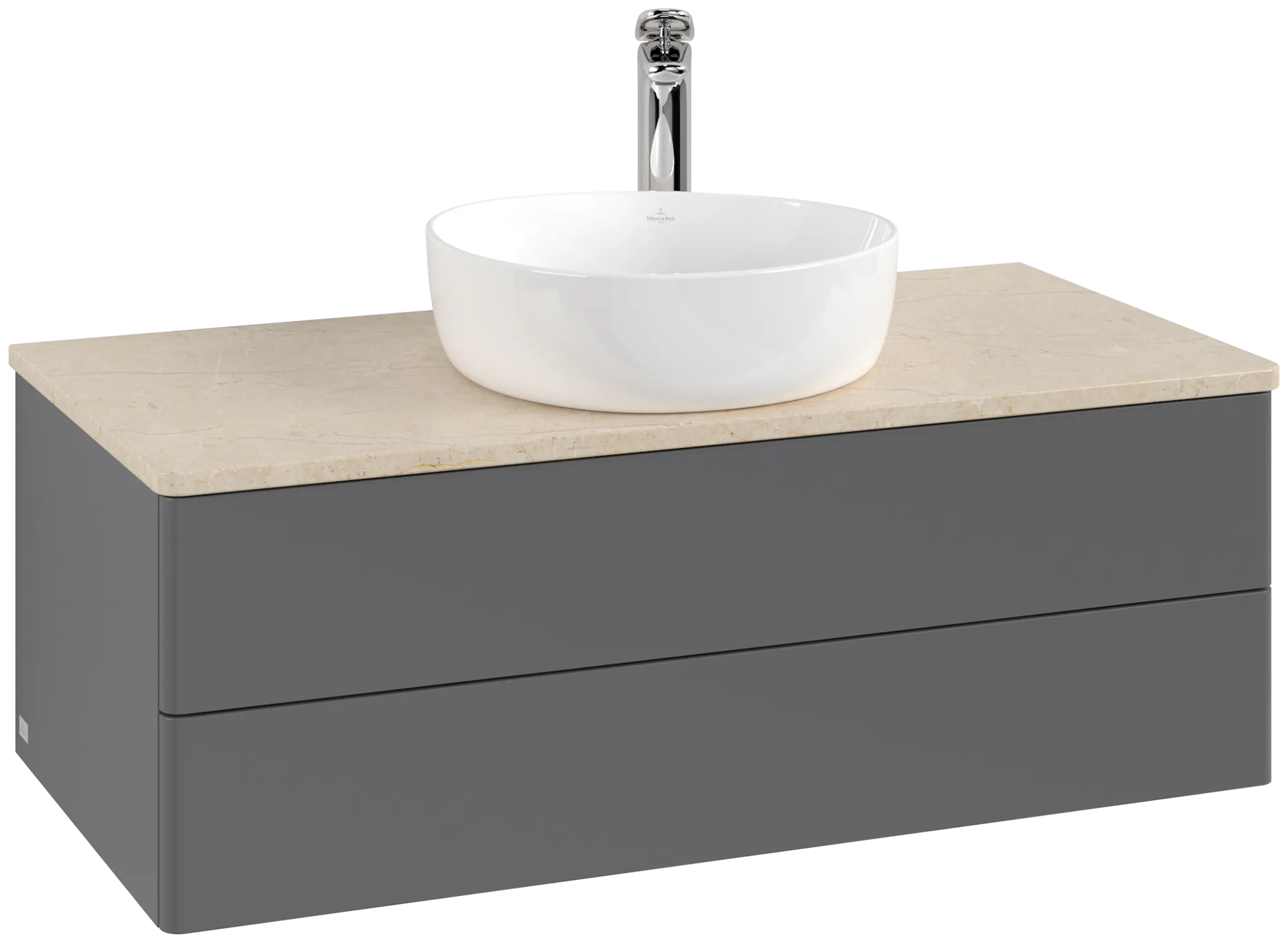 Bild von VILLEROY BOCH Antao Waschbeckenunterschrank, 2 Auszüge, 1000 x 360 x 500 mm, Front ohne Struktur, Anthracite Matt Lacquer / Botticino #K20053GK
