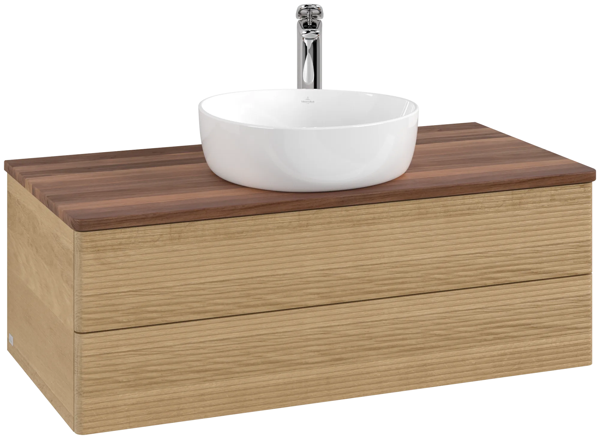 Bild von VILLEROY BOCH Antao Waschbeckenunterschrank, 2 Auszüge, 1000 x 360 x 500 mm, Front mit Struktur, Honey Oak / Warm Walnut #K20152HN