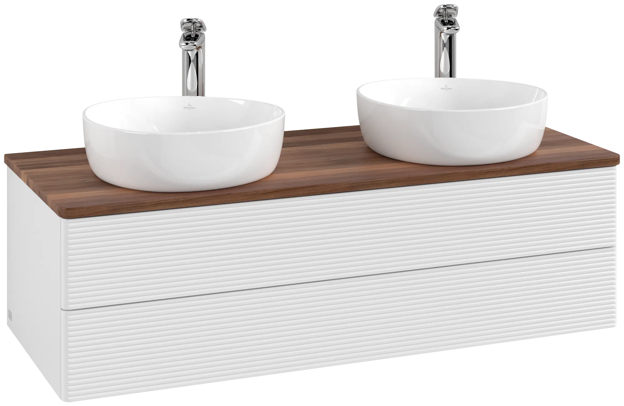 Bild von VILLEROY BOCH Antao Waschbeckenunterschrank, 2 Auszüge, 1200 x 360 x 500 mm, Front mit Struktur, Glossy White Lacquer / Warm Walnut #K24152GF