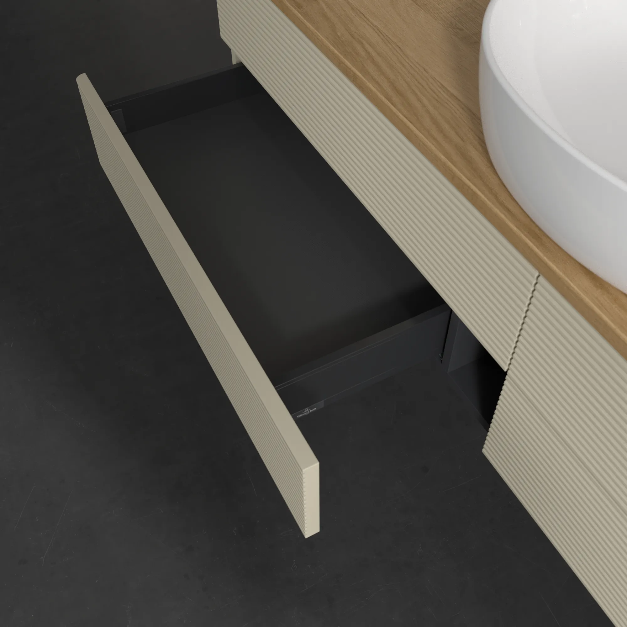 Bild von VILLEROY BOCH Antao Waschbeckenunterschrank, 4 Auszüge, 1600 x 360 x 500 mm, Front mit Struktur, Silk Grey Matt Lacquer / Honey Oak #K25111HJ