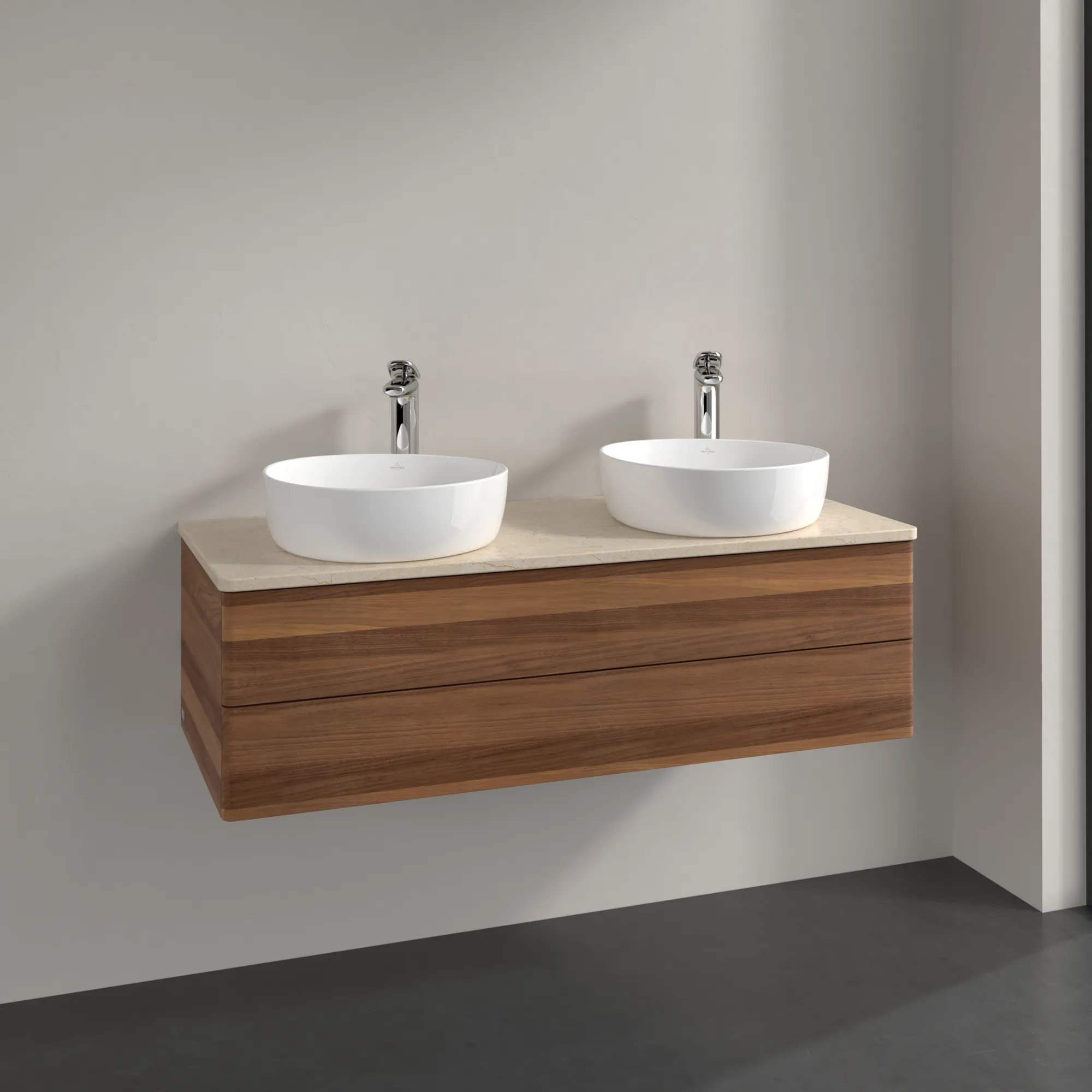 Bild von VILLEROY BOCH Antao Waschbeckenunterschrank, 2 Auszüge, 1200 x 360 x 500 mm, Front ohne Struktur, Warm Walnut / Botticino #K24053HM