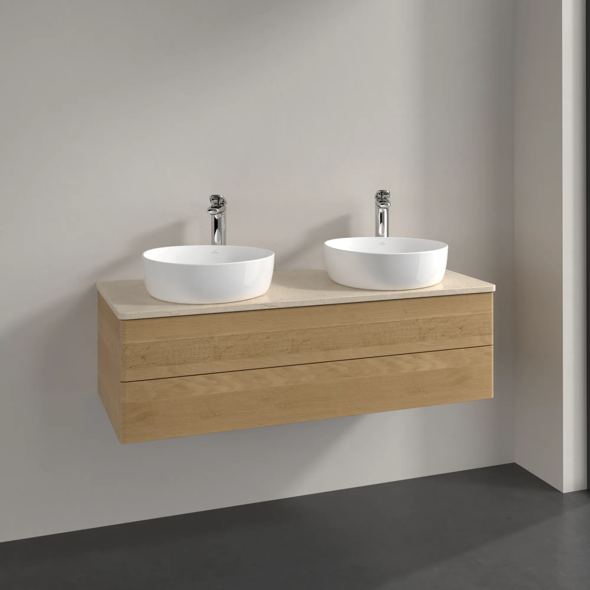 Bild von VILLEROY BOCH Antao Waschbeckenunterschrank, 2 Auszüge, 1200 x 360 x 500 mm, Front ohne Struktur, Honey Oak / Botticino #K24053HN