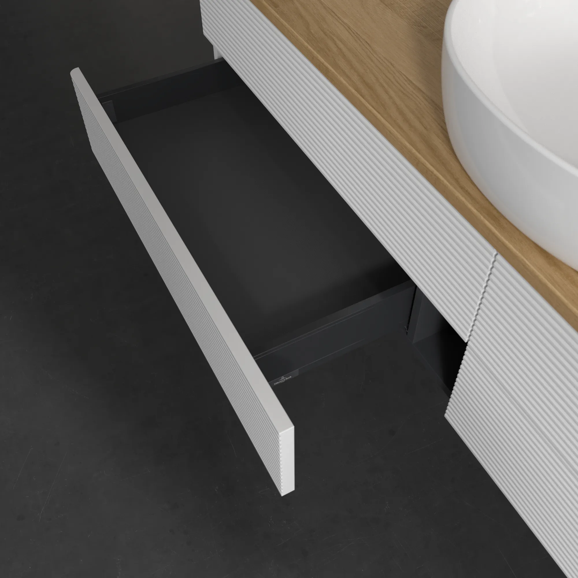 Bild von VILLEROY BOCH Antao Waschbeckenunterschrank, 4 Auszüge, 1600 x 360 x 500 mm, Front mit Struktur, Glossy White Lacquer / Honey Oak #K25111GF