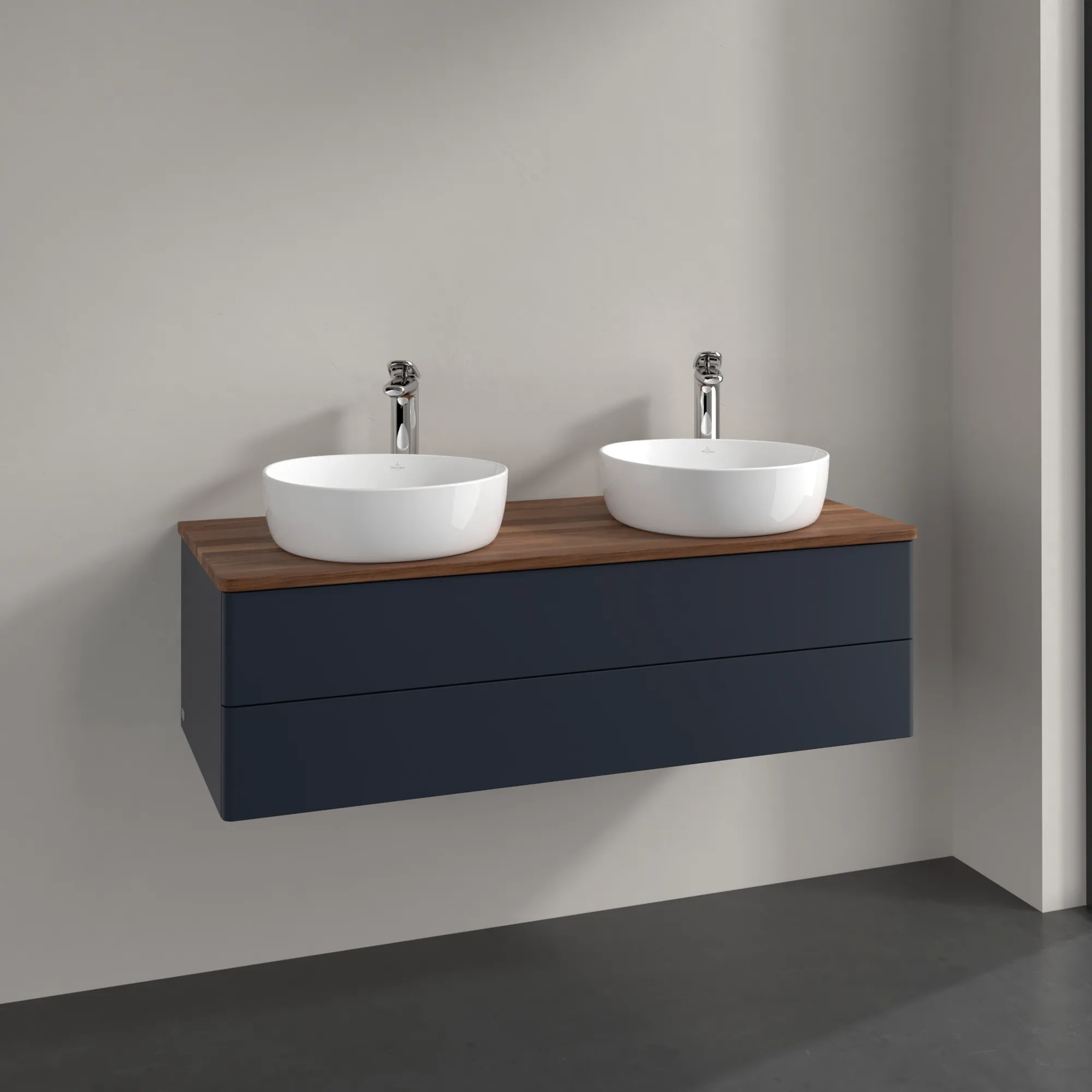 Bild von VILLEROY BOCH Antao Waschbeckenunterschrank, 2 Auszüge, 1200 x 360 x 500 mm, Front ohne Struktur, Midnight Blue Matt Lacquer / Warm Walnut #K24052HG