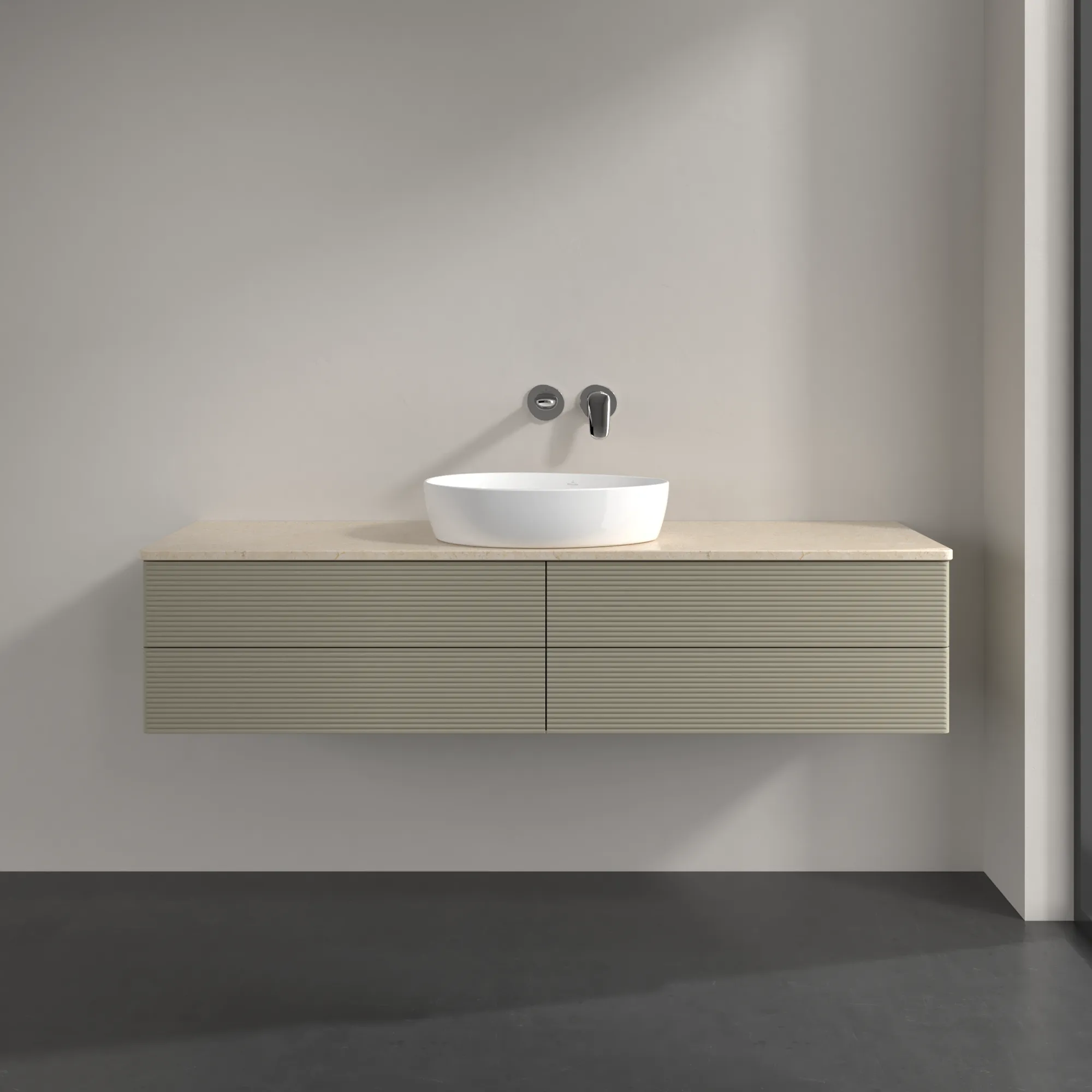 Bild von VILLEROY BOCH Antao Waschbeckenunterschrank, 4 Auszüge, 1600 x 360 x 500 mm, Front mit Struktur, Stone Grey Matt Lacquer / Botticino #K25113HK
