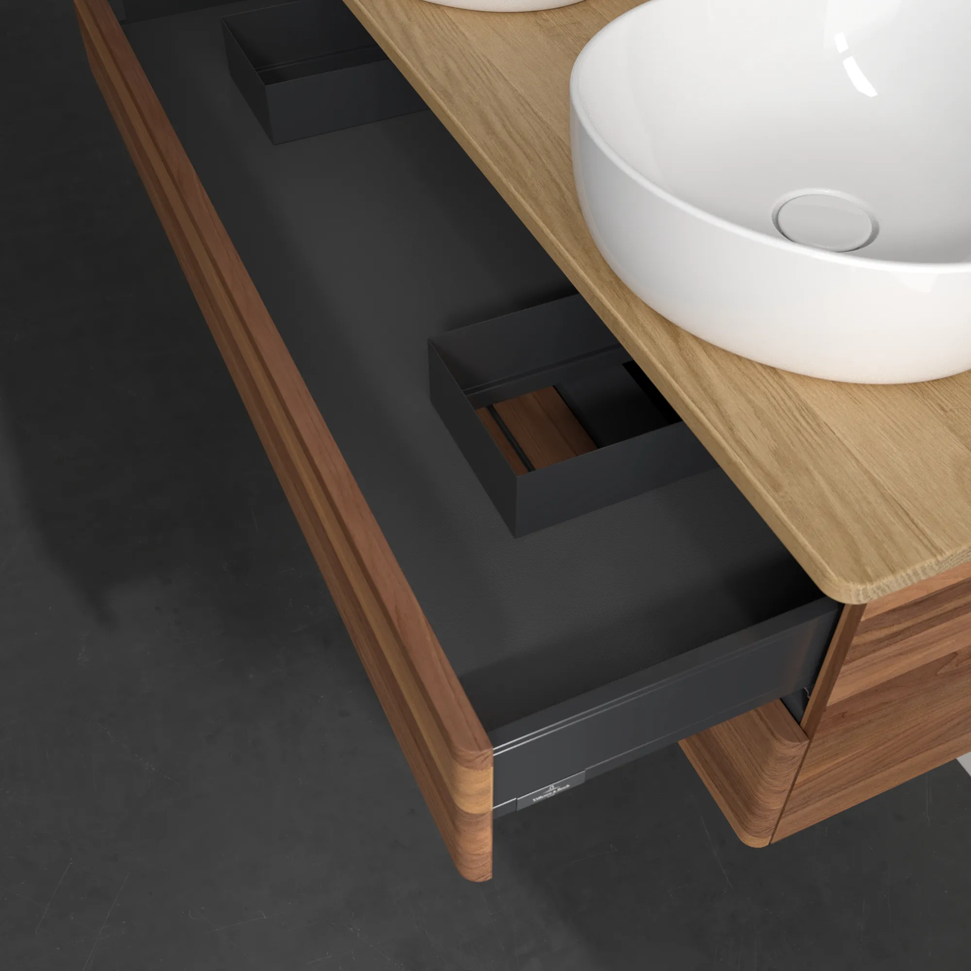 Bild von VILLEROY BOCH Antao Waschbeckenunterschrank, 2 Auszüge, 1200 x 360 x 500 mm, Front ohne Struktur, Warm Walnut / Honey Oak #K24051HM