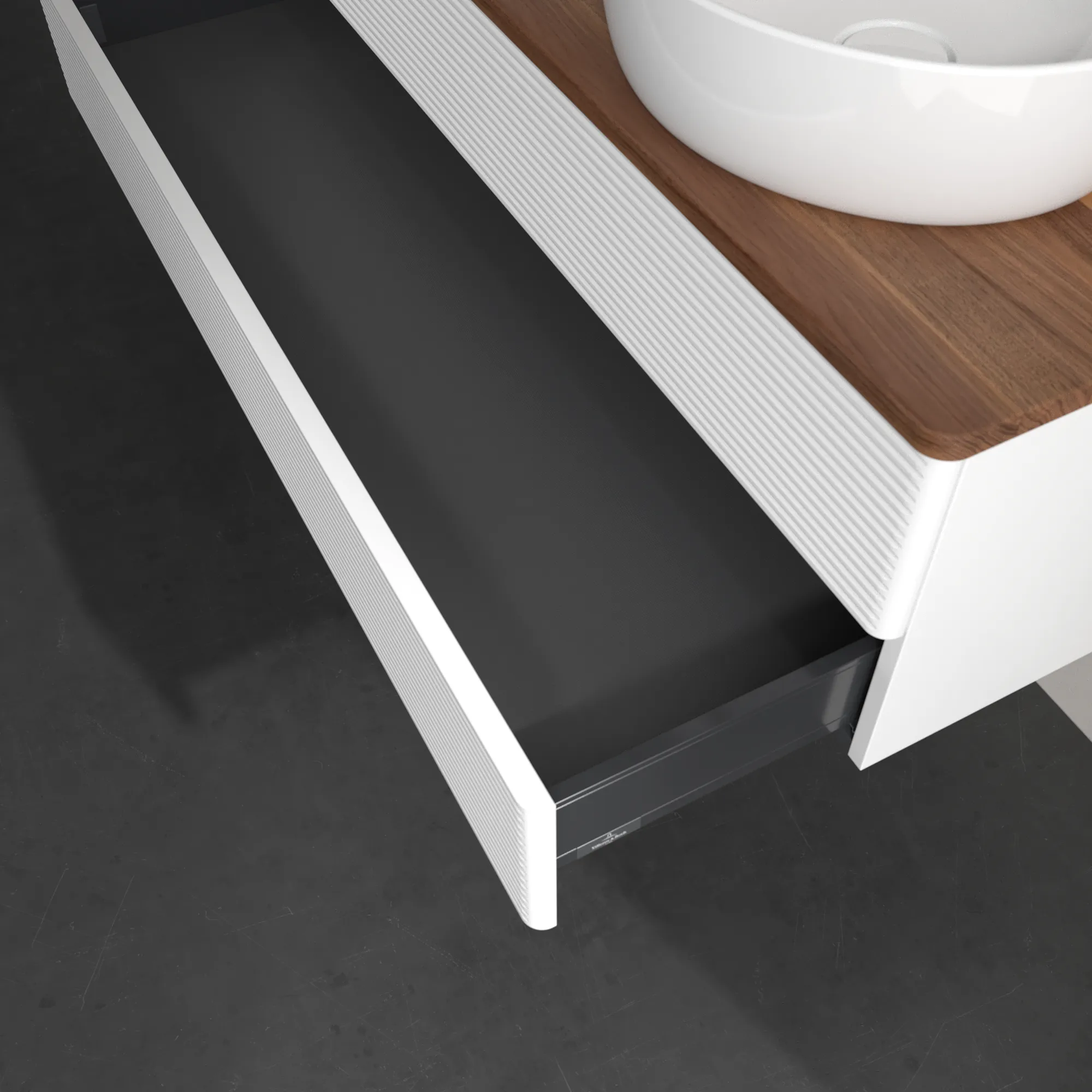 Bild von VILLEROY BOCH Antao Waschbeckenunterschrank, 2 Auszüge, 1200 x 360 x 500 mm, Front mit Struktur, White Matt Lacquer / Warm Walnut #K24112MT