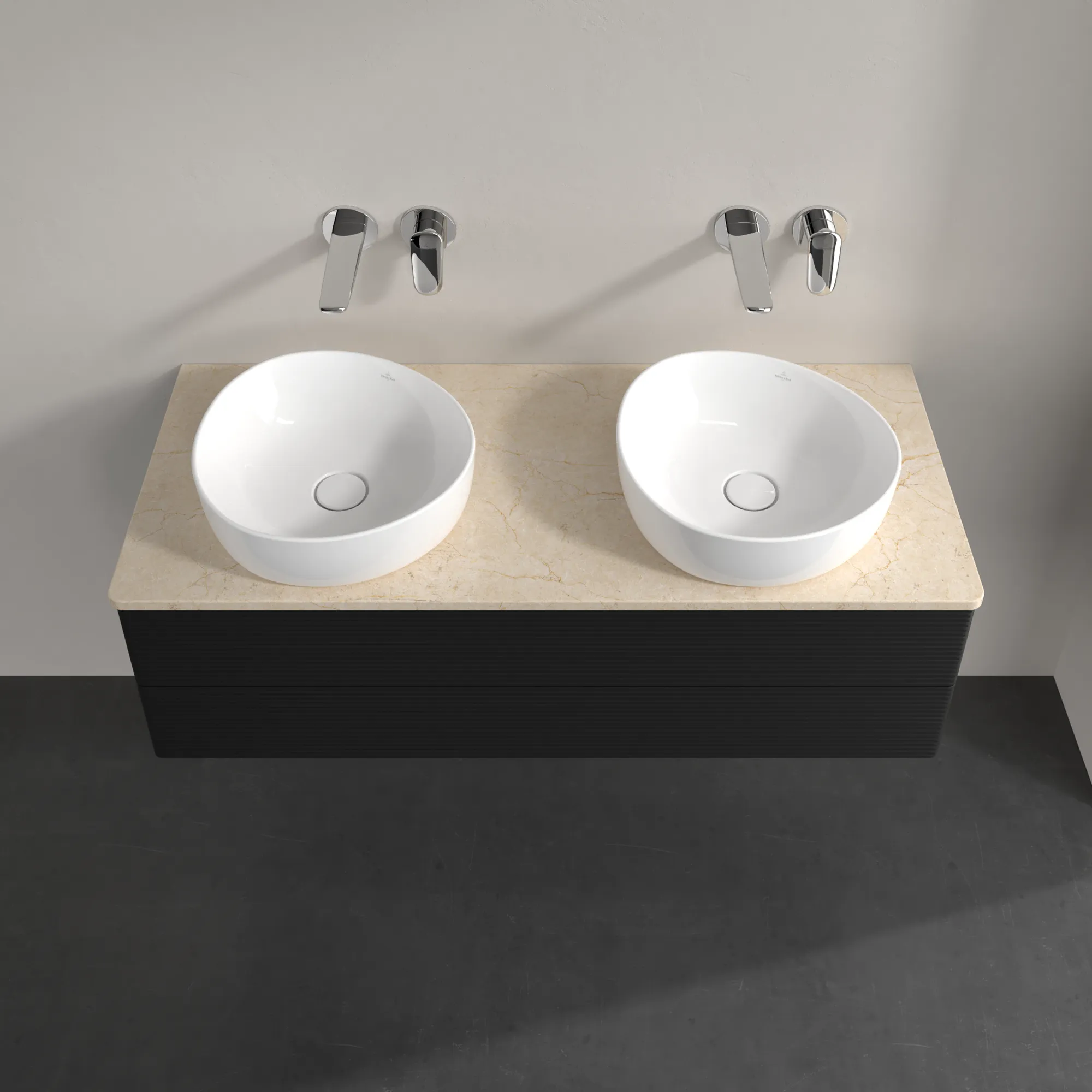 Bild von VILLEROY BOCH Antao Waschbeckenunterschrank, 2 Auszüge, 1200 x 360 x 500 mm, Front mit Struktur, Black Matt Lacquer / Botticino #K24113PD
