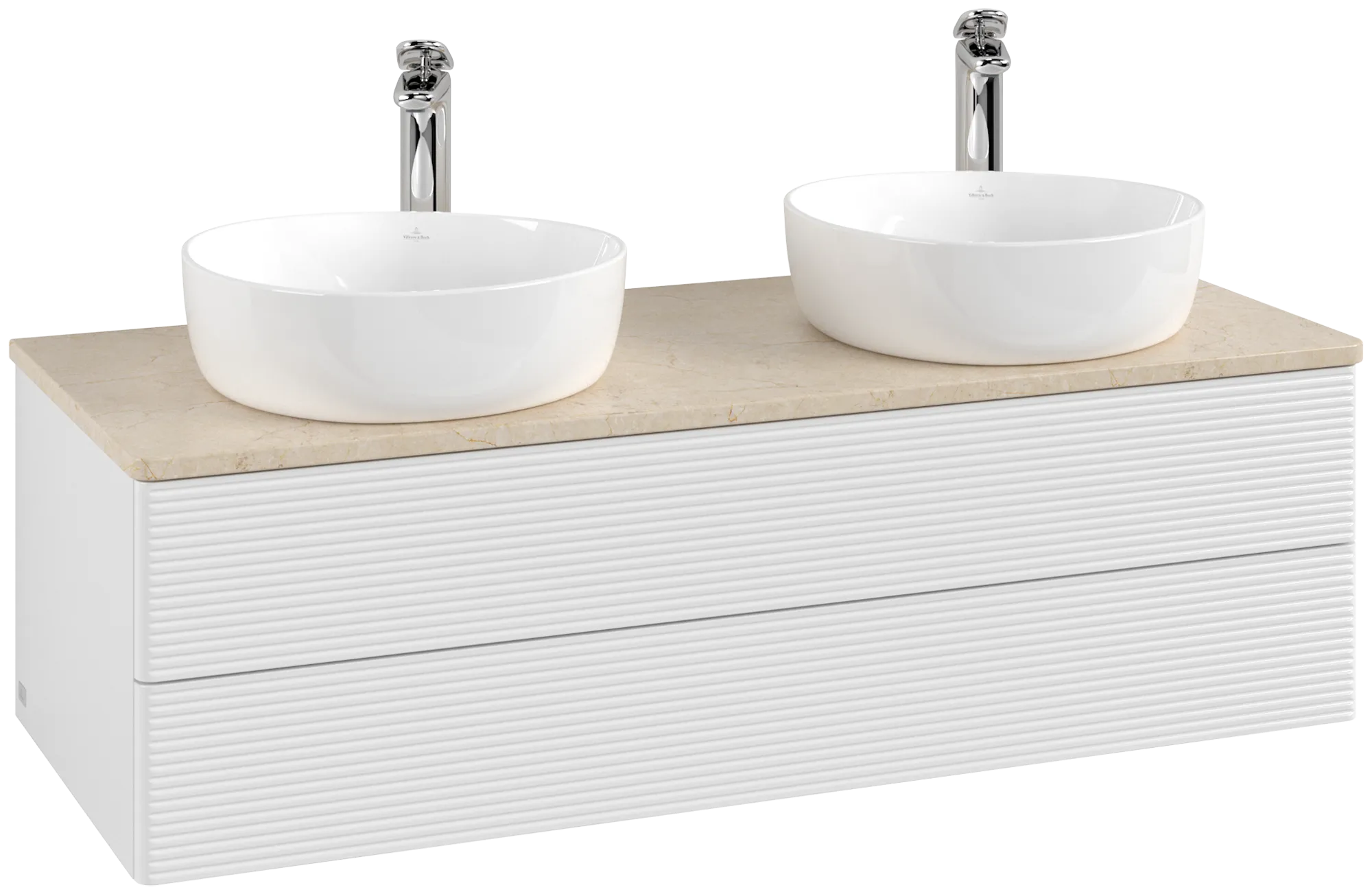 Bild von VILLEROY BOCH Antao Waschbeckenunterschrank, 2 Auszüge, 1200 x 360 x 500 mm, Front mit Struktur, Glossy White Lacquer / Botticino #K24153GF