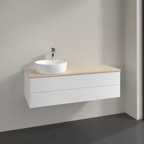 Bild von VILLEROY BOCH Antao Waschbeckenunterschrank, 2 Auszüge, 1200 x 360 x 500 mm, Front mit Struktur, White Matt Lacquer / Botticino #K22153MT