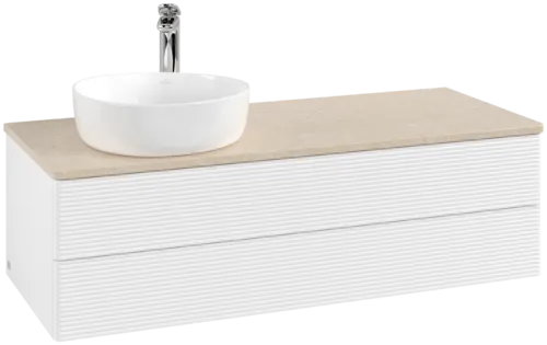 Bild von VILLEROY BOCH Antao Waschbeckenunterschrank, 2 Auszüge, 1200 x 360 x 500 mm, Front mit Struktur, White Matt Lacquer / Botticino #K22153MT
