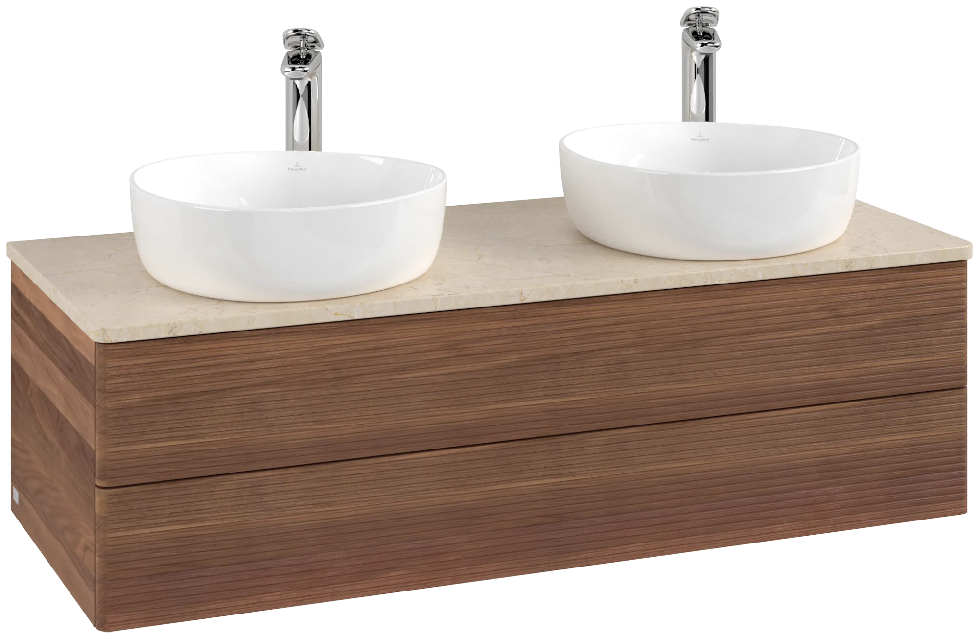 Bild von VILLEROY BOCH Antao Waschbeckenunterschrank, 2 Auszüge, 1200 x 360 x 500 mm, Front mit Struktur, Warm Walnut / Botticino #K24153HM
