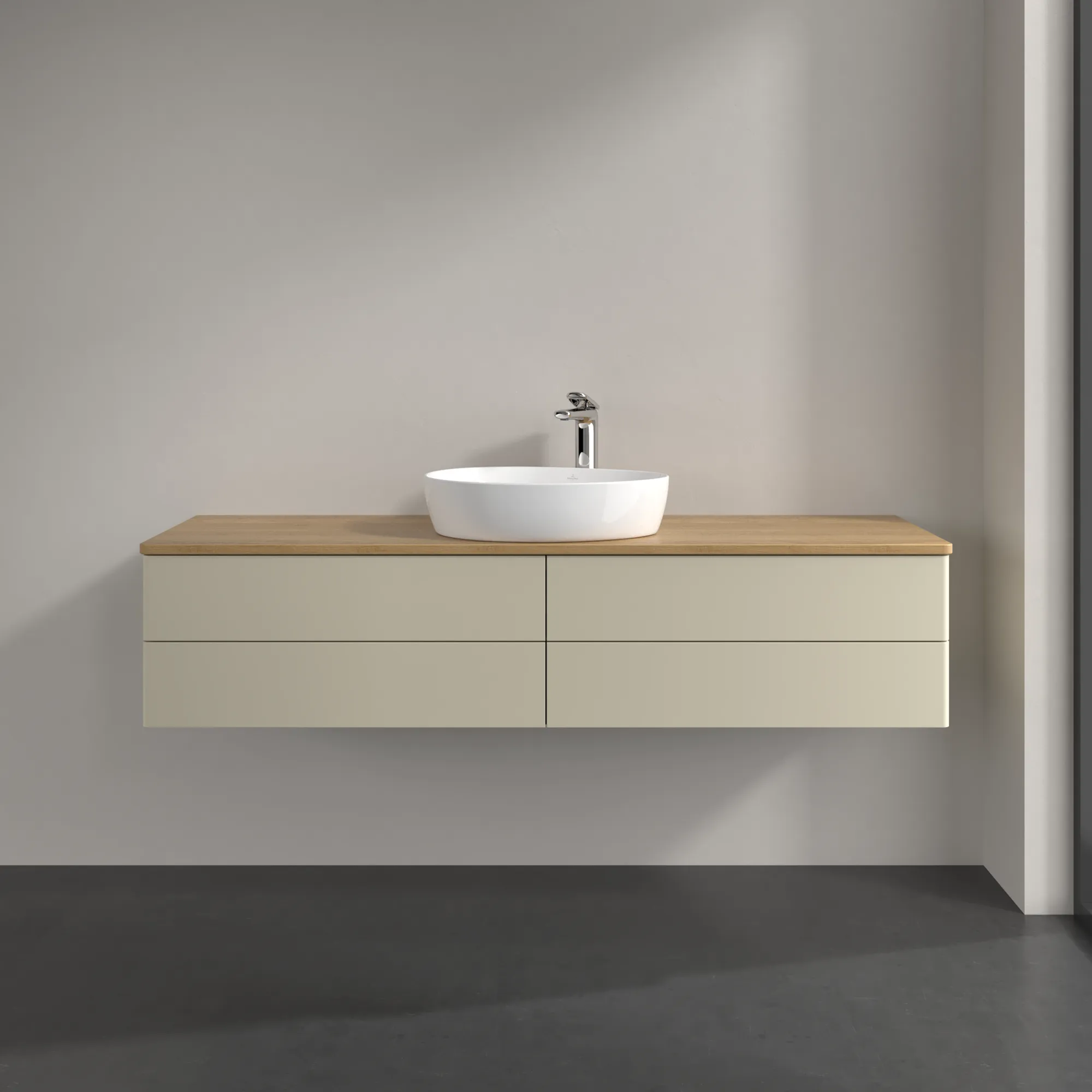 Bild von VILLEROY BOCH Antao Waschbeckenunterschrank, 4 Auszüge, 1600 x 360 x 500 mm, Front ohne Struktur, Silk Grey Matt Lacquer / Honey Oak #K25051HJ