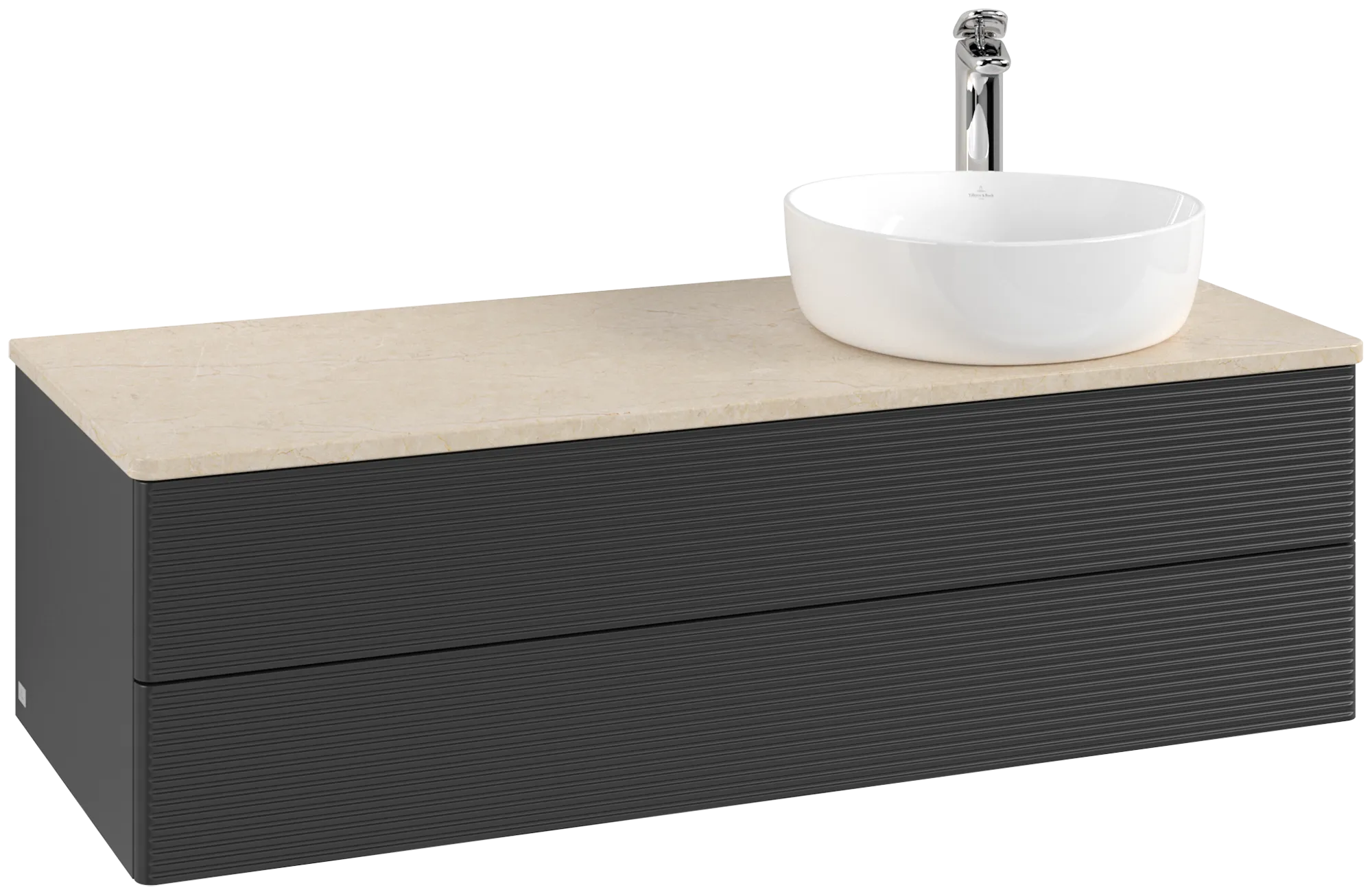 Bild von VILLEROY BOCH Antao Waschbeckenunterschrank, 2 Auszüge, 1200 x 360 x 500 mm, Front mit Struktur, Black Matt Lacquer / Botticino #K23153PD