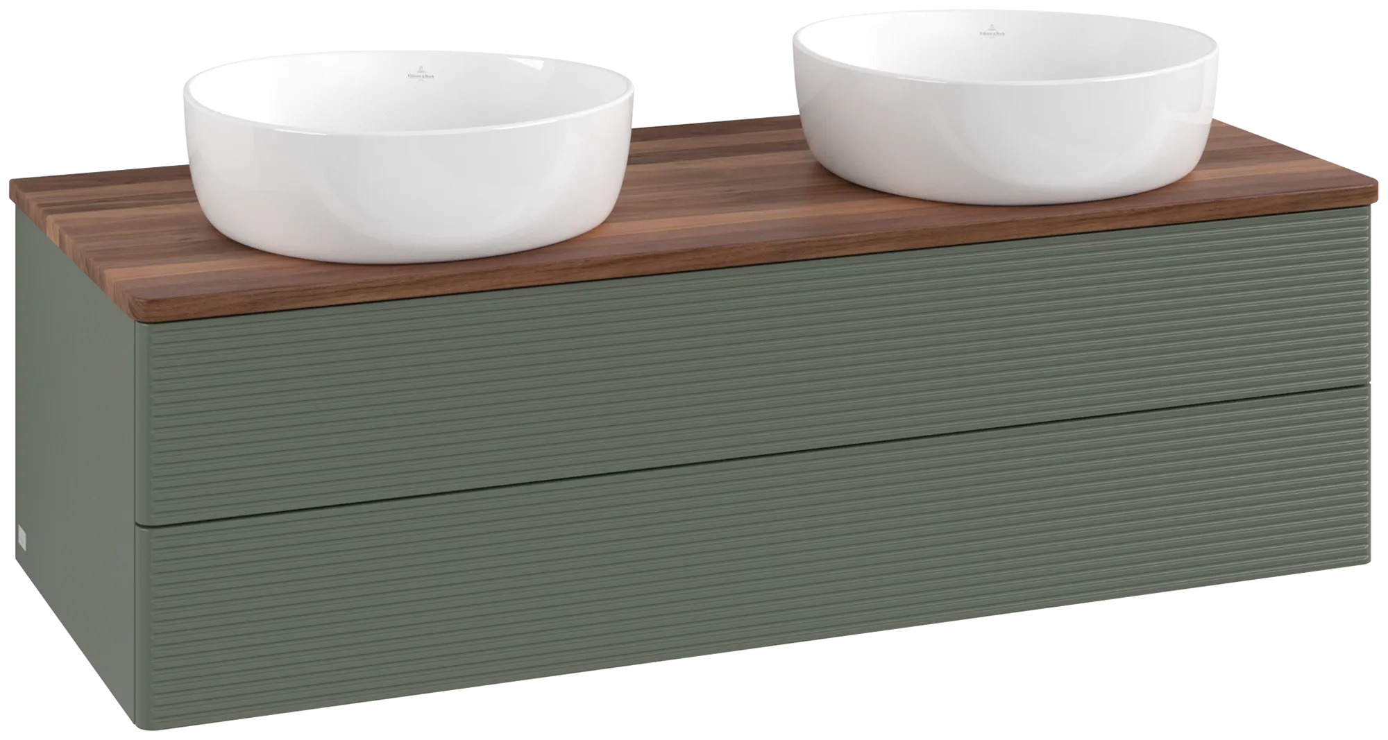Bild von VILLEROY BOCH Antao Waschbeckenunterschrank, 2 Auszüge, 1200 x 360 x 500 mm, Front mit Struktur, Leaf Green Matt Lacquer / Warm Walnut #K24112HL