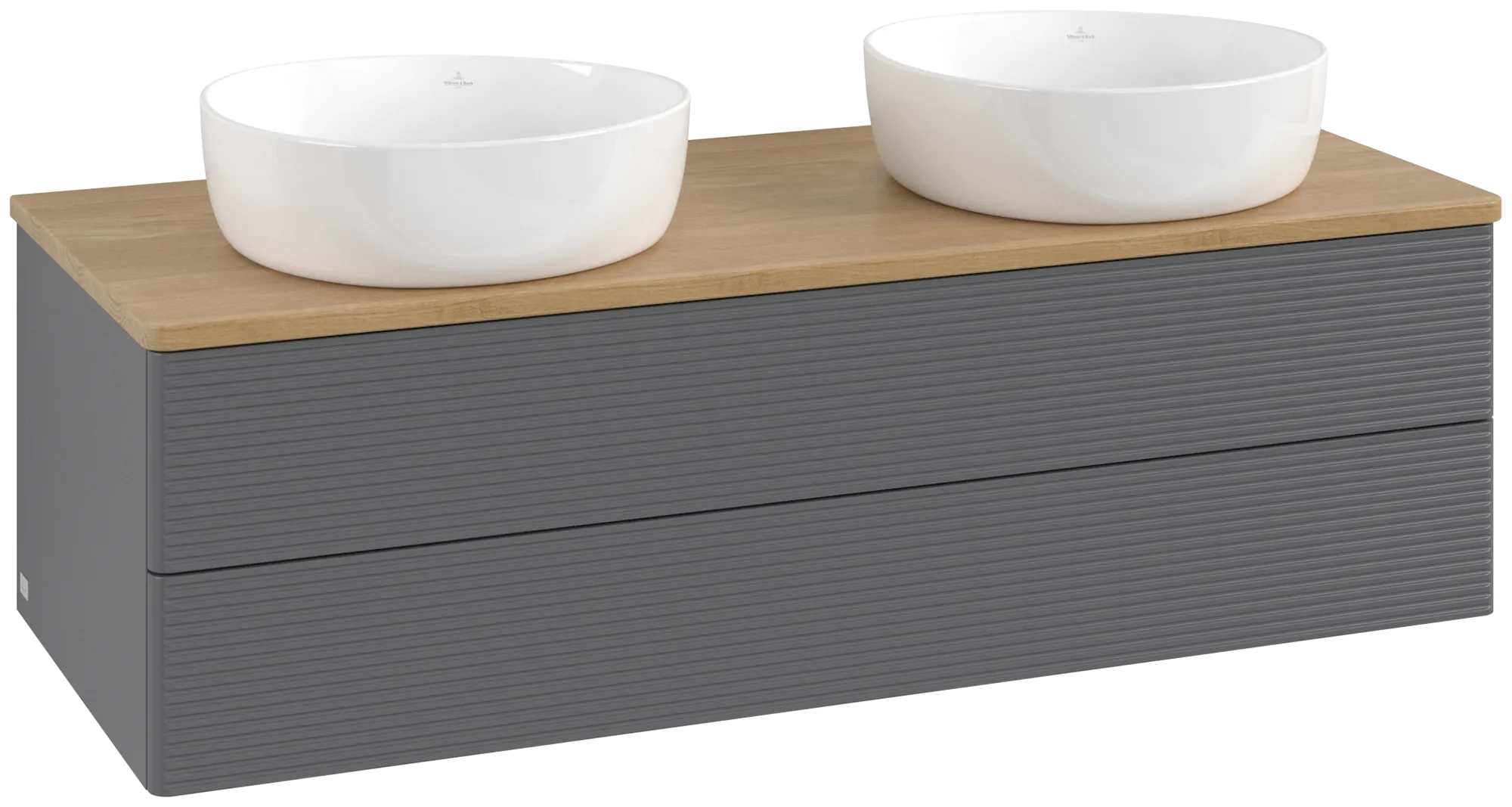 Bild von VILLEROY BOCH Antao Waschbeckenunterschrank, 2 Auszüge, 1200 x 360 x 500 mm, Front mit Struktur, Anthracite Matt Lacquer / Honey Oak #K24111GK