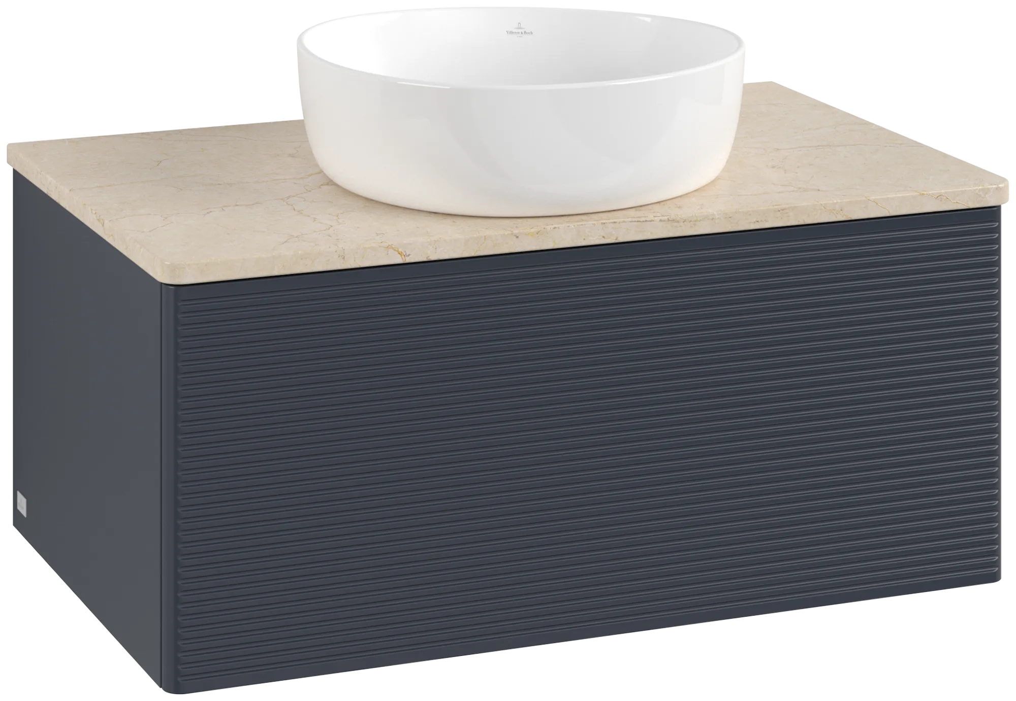 Bild von VILLEROY BOCH Antao Waschbeckenunterschrank, 1 Auszug, 800 x 360 x 500 mm, Front mit Struktur, Midnight Blue Matt Lacquer / Botticino #K30113HG