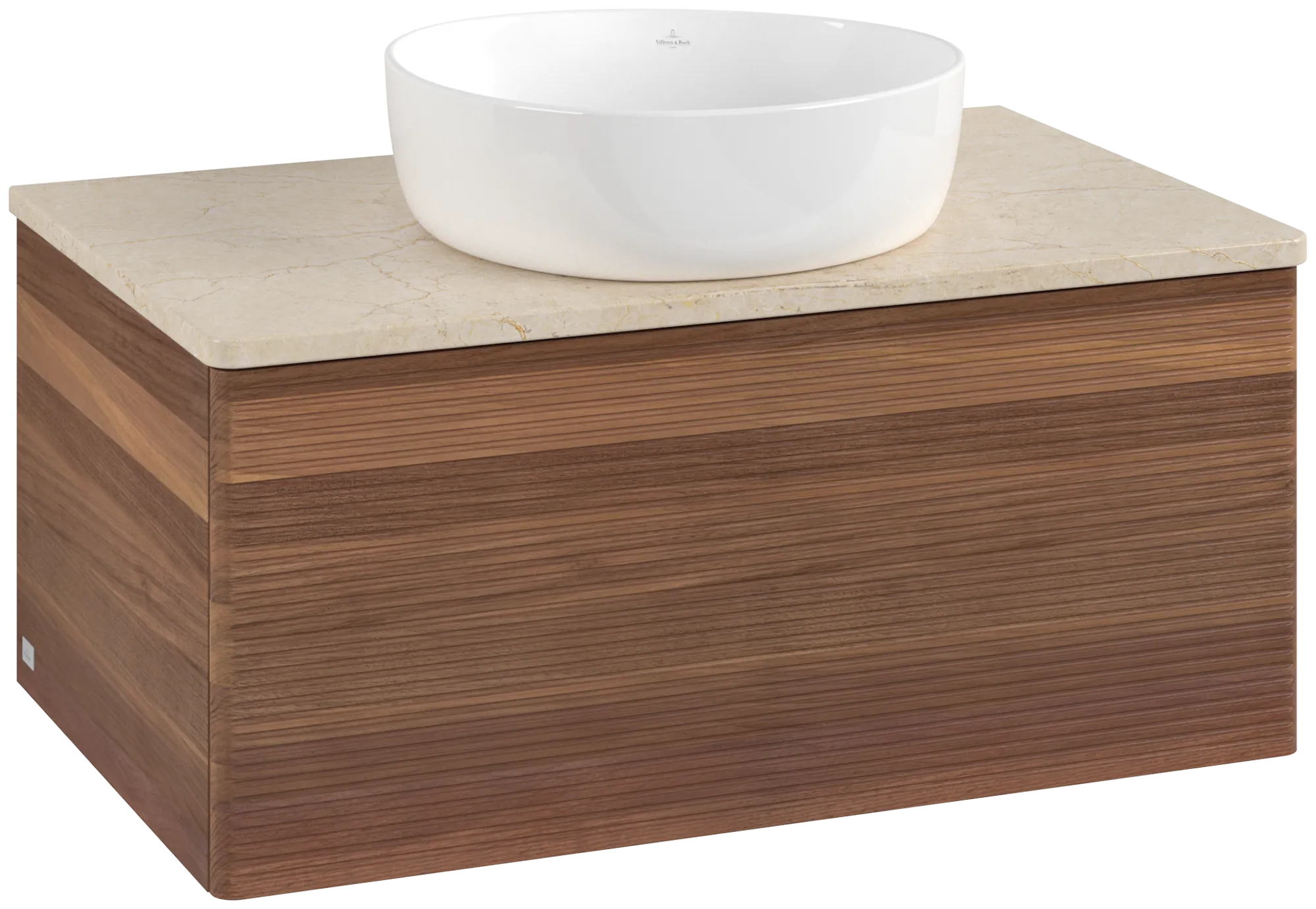 Bild von VILLEROY BOCH Antao Waschbeckenunterschrank, 1 Auszug, 800 x 360 x 500 mm, Front mit Struktur, Warm Walnut / Botticino #K30113HM