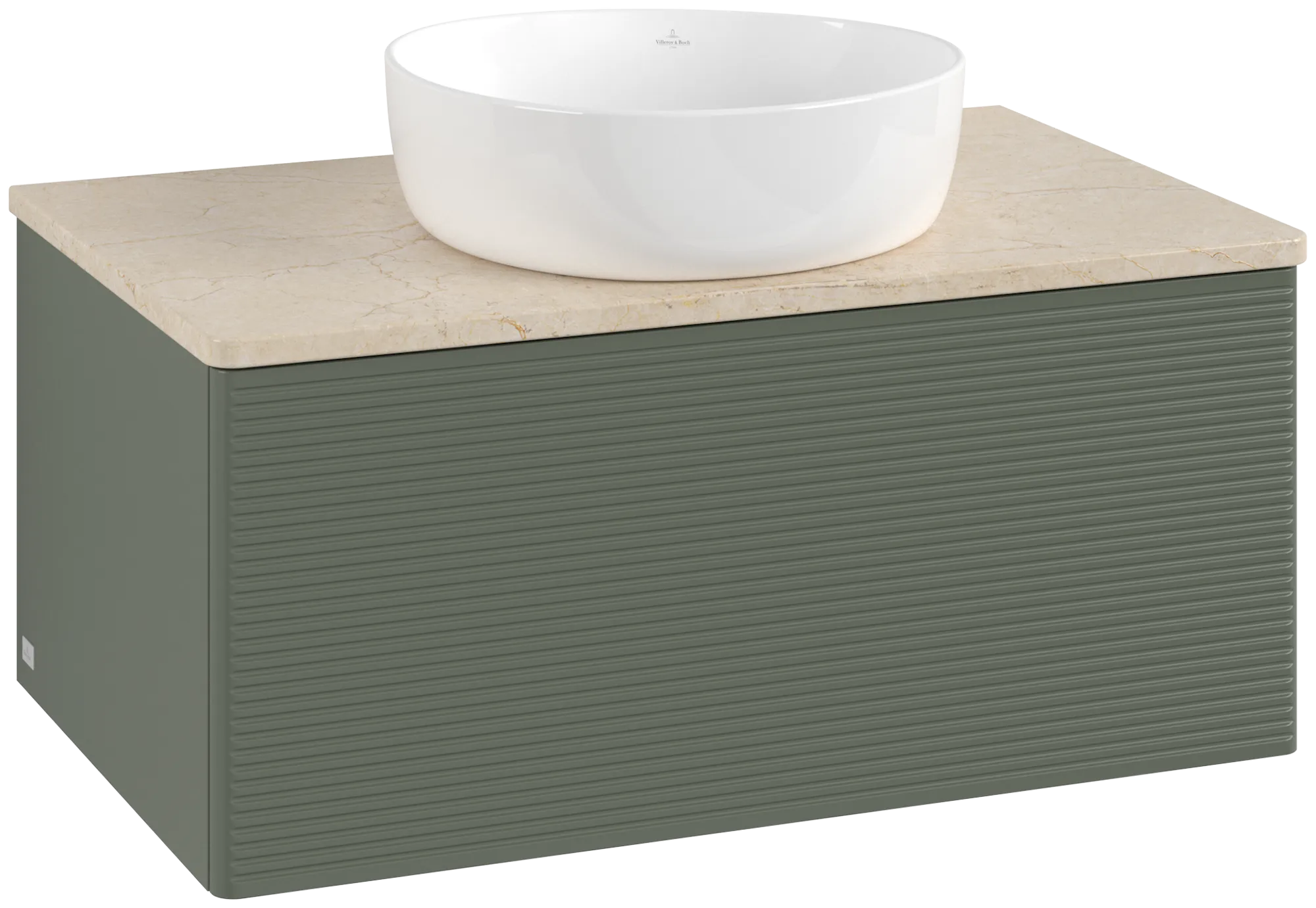 Bild von VILLEROY BOCH Antao Waschbeckenunterschrank, 1 Auszug, 800 x 360 x 500 mm, Front mit Struktur, Leaf Green Matt Lacquer / Botticino #K30113HL