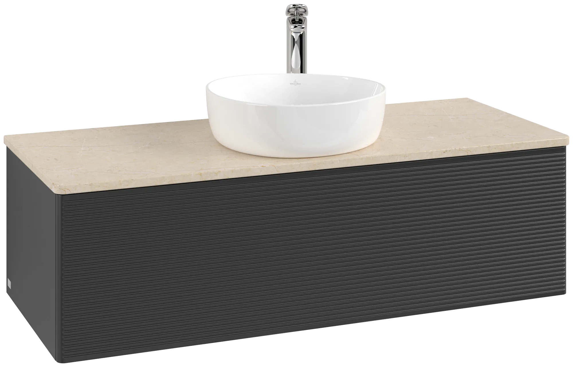 Bild von VILLEROY BOCH Antao Waschbeckenunterschrank, 1 Auszug, 1200 x 360 x 500 mm, Front mit Struktur, Black Matt Lacquer / Botticino #K32153PD