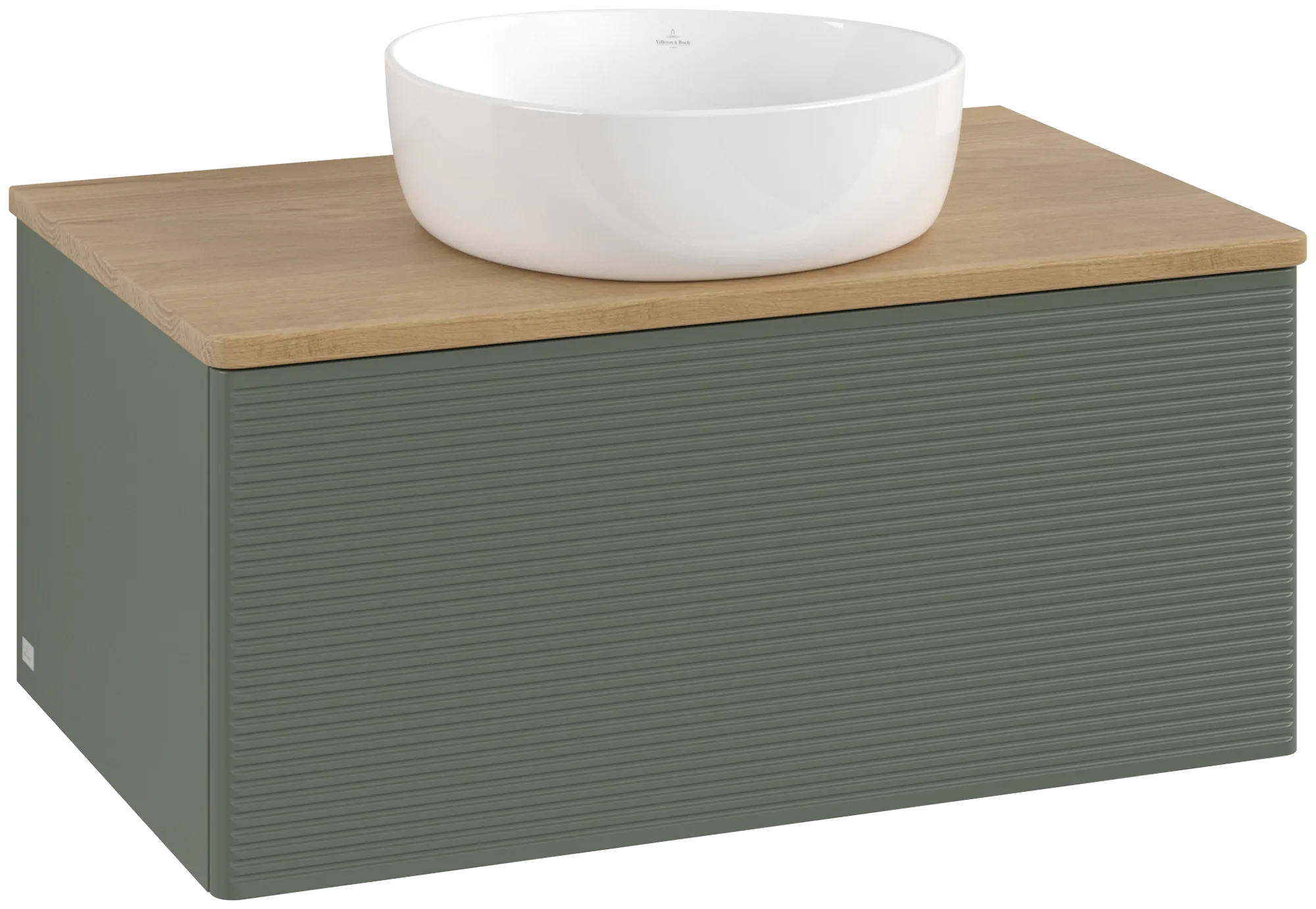 Bild von VILLEROY BOCH Antao Waschbeckenunterschrank, 1 Auszug, 800 x 360 x 500 mm, Front mit Struktur, Leaf Green Matt Lacquer / Honey Oak #K30111HL