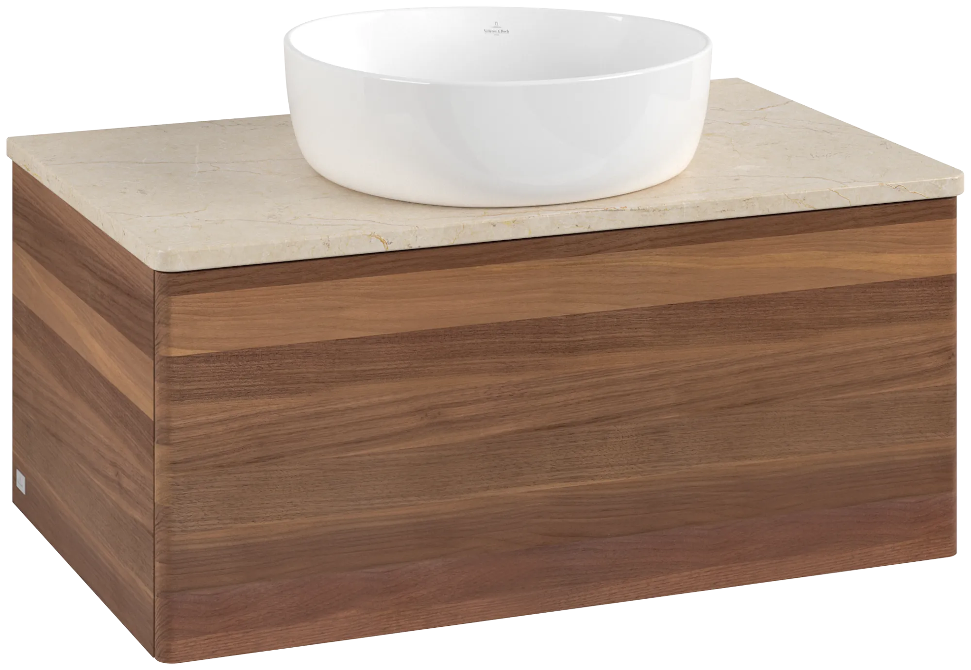 Bild von VILLEROY BOCH Antao Waschbeckenunterschrank, 1 Auszug, 800 x 360 x 500 mm, Front ohne Struktur, Warm Walnut / Botticino #K30013HM