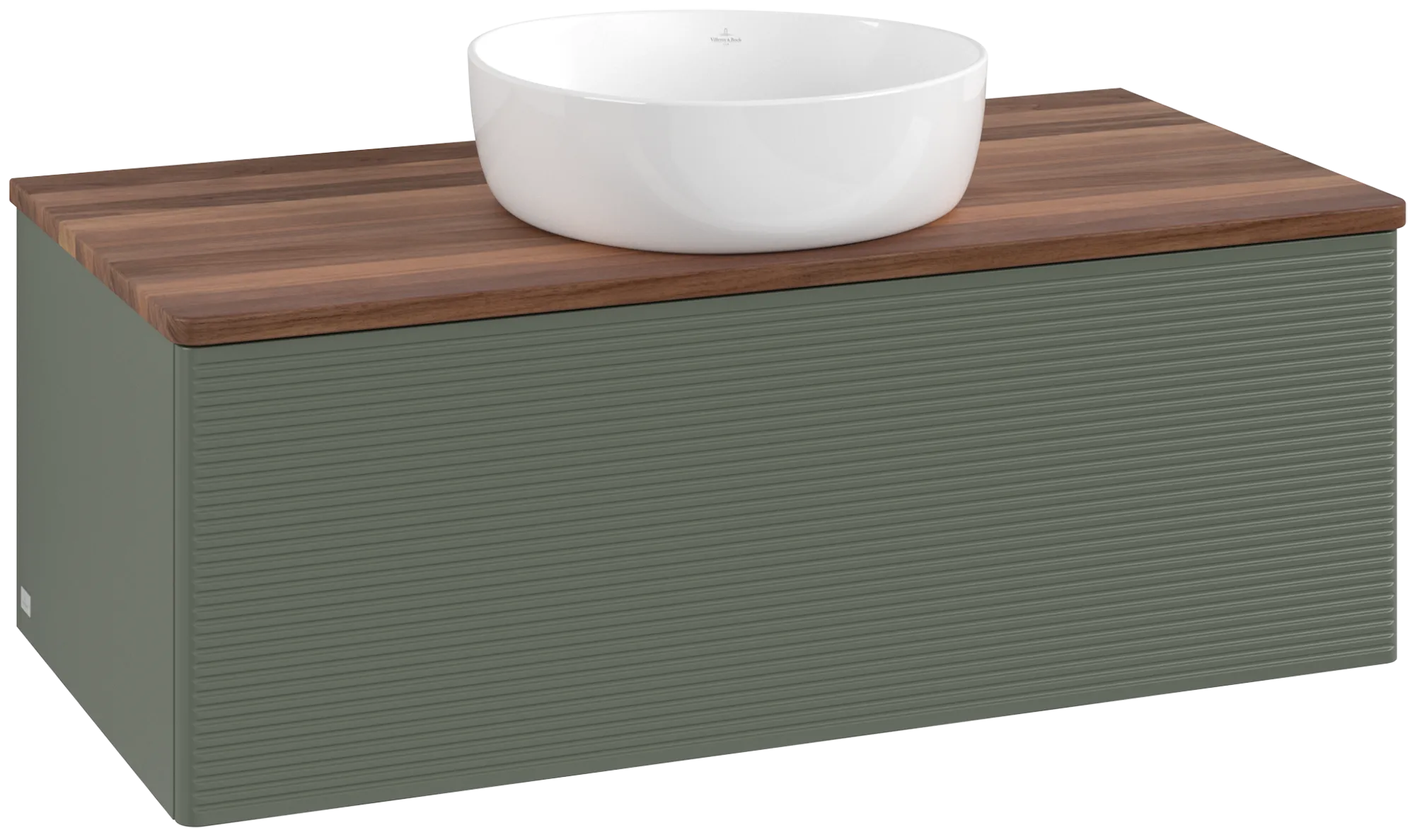 Bild von VILLEROY BOCH Antao Waschbeckenunterschrank, 1 Auszug, 1000 x 360 x 500 mm, Front mit Struktur, Leaf Green Matt Lacquer / Warm Walnut #K31112HL