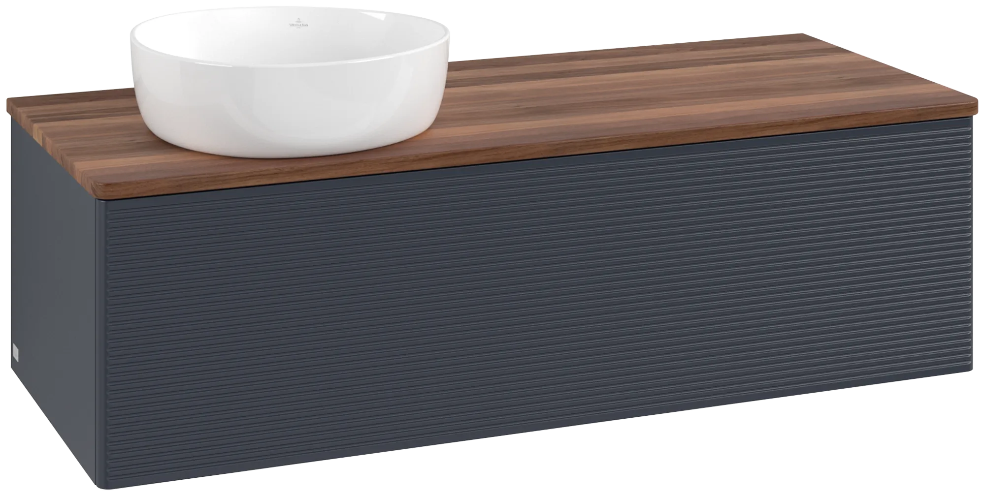 Bild von VILLEROY BOCH Antao Waschbeckenunterschrank, 1 Auszug, 1200 x 360 x 500 mm, Front mit Struktur, Midnight Blue Matt Lacquer / Warm Walnut #K33112HG