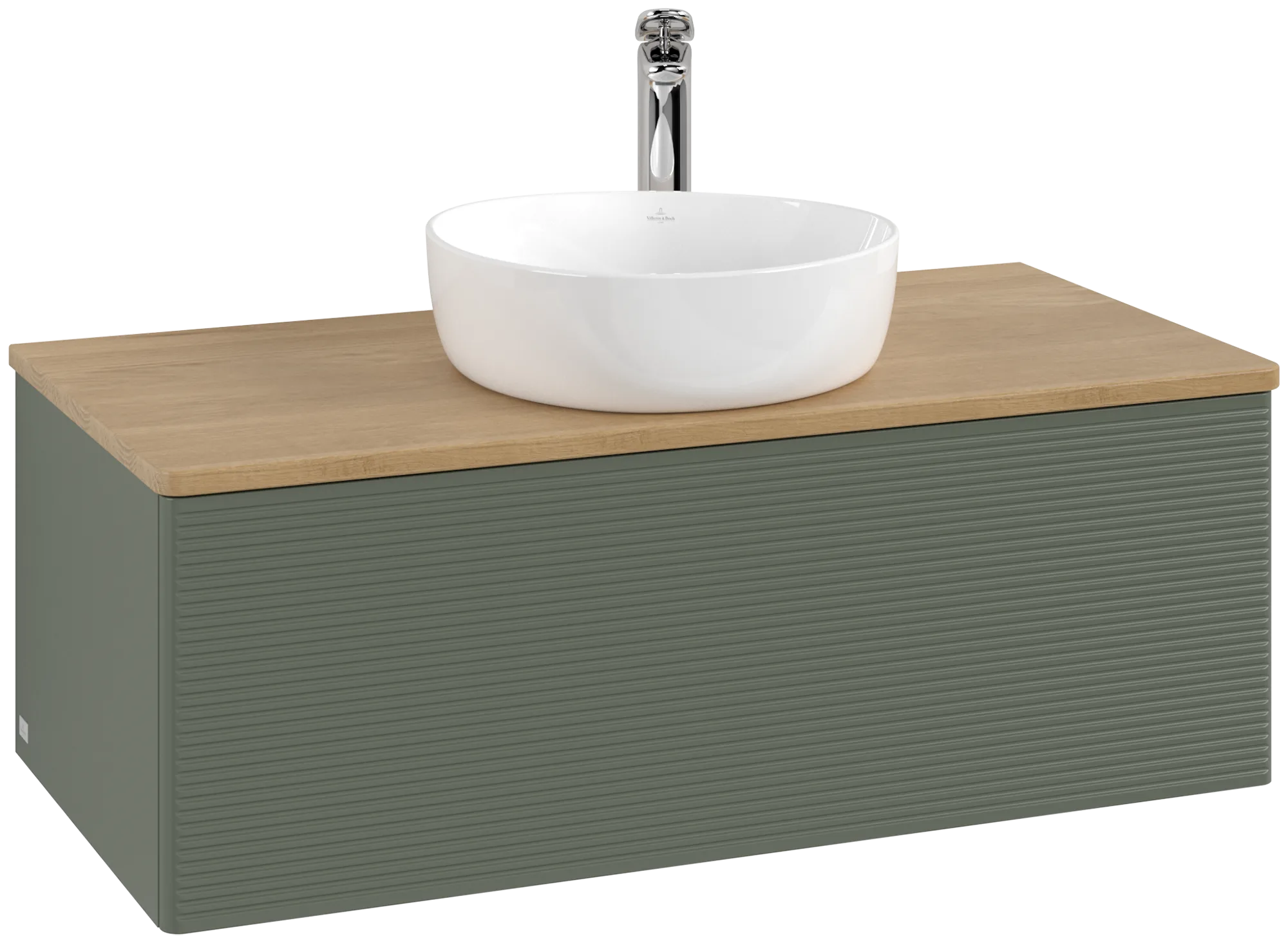 Bild von VILLEROY BOCH Antao Waschbeckenunterschrank, 1 Auszug, 1000 x 360 x 500 mm, Front mit Struktur, Leaf Green Matt Lacquer / Honey Oak #K31151HL