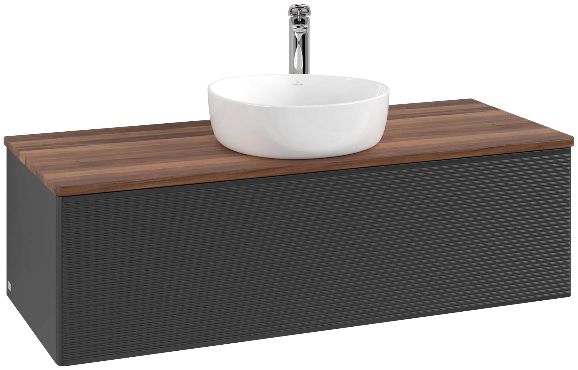 Bild von VILLEROY BOCH Antao Waschbeckenunterschrank, 1 Auszug, 1200 x 360 x 500 mm, Front mit Struktur, Black Matt Lacquer / Warm Walnut #K32152PD