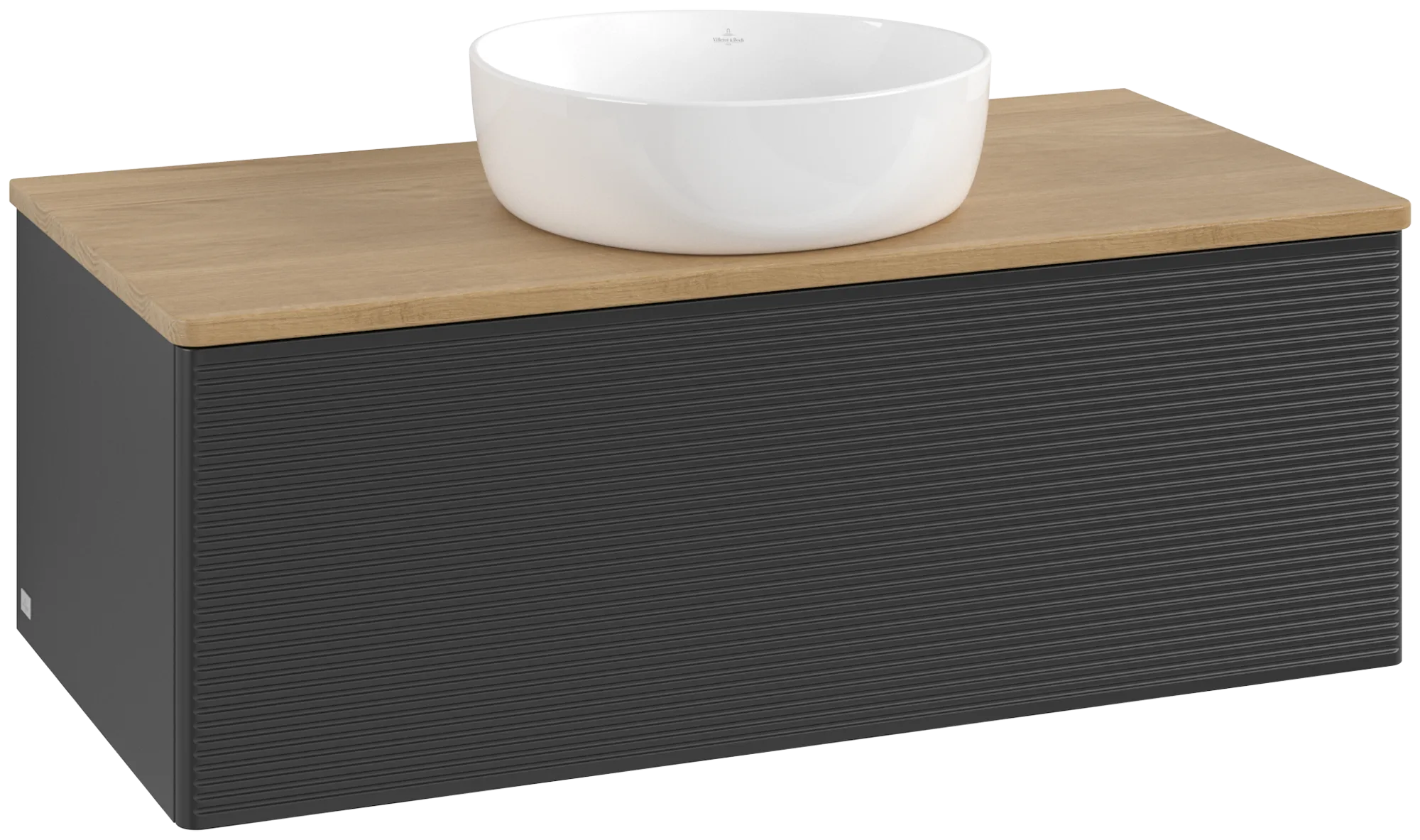 Bild von VILLEROY BOCH Antao Waschbeckenunterschrank, 1 Auszug, 1000 x 360 x 500 mm, Front mit Struktur, Black Matt Lacquer / Honey Oak #K31111PD