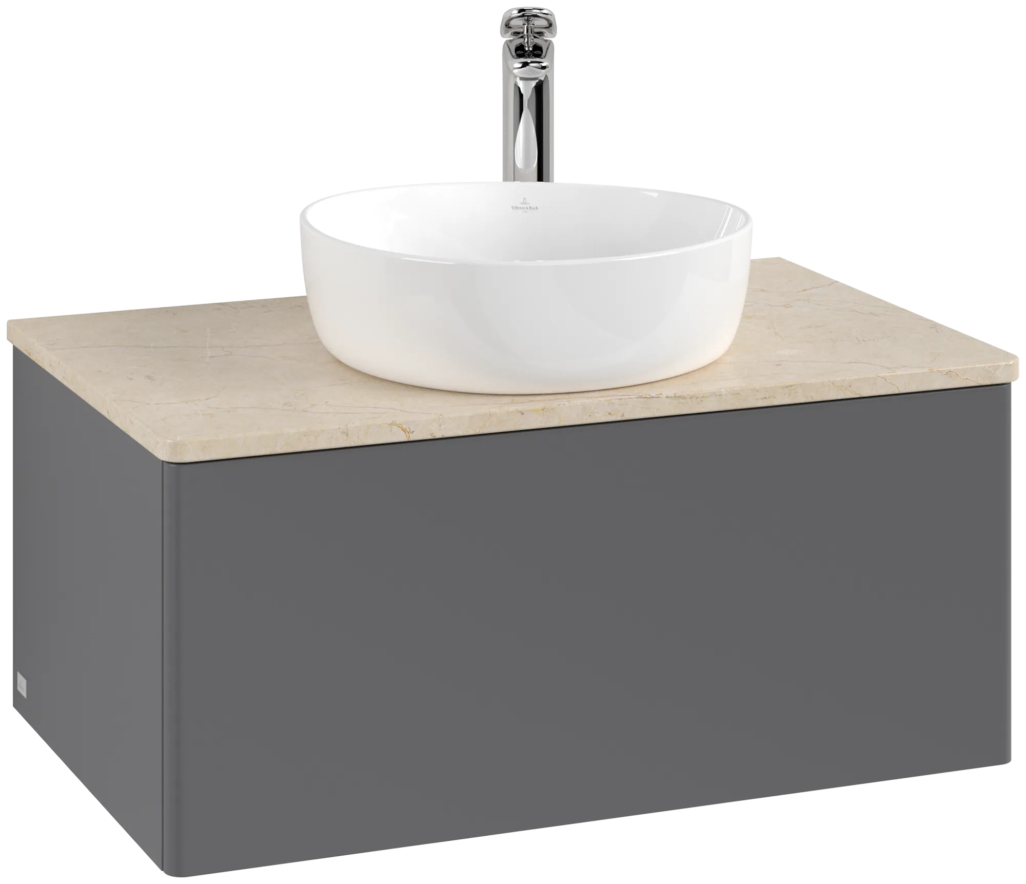 Bild von VILLEROY BOCH Antao Waschbeckenunterschrank, 1 Auszug, 800 x 360 x 500 mm, Front ohne Struktur, Anthracite Matt Lacquer / Botticino #K30053GK