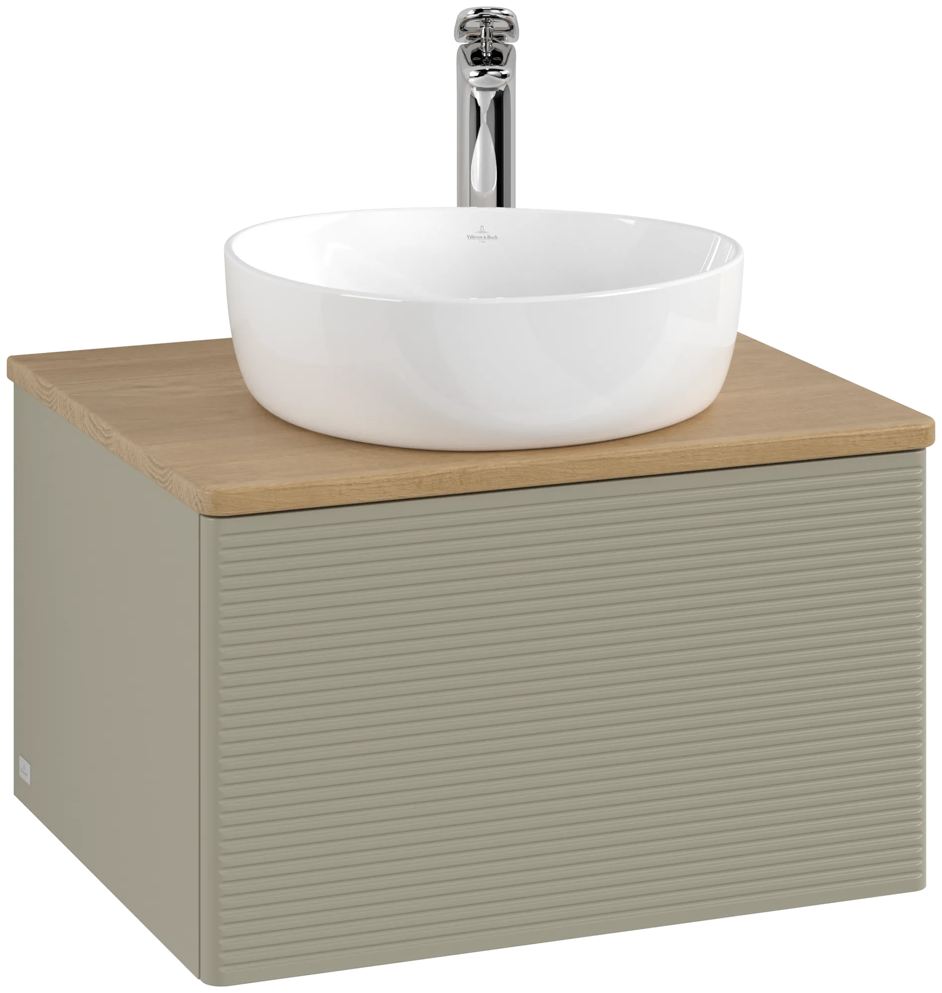 Bild von VILLEROY BOCH Antao Waschbeckenunterschrank, 1 Auszug, 600 x 360 x 500 mm, Front mit Struktur, Stone Grey Matt Lacquer / Honey Oak #K29151HK