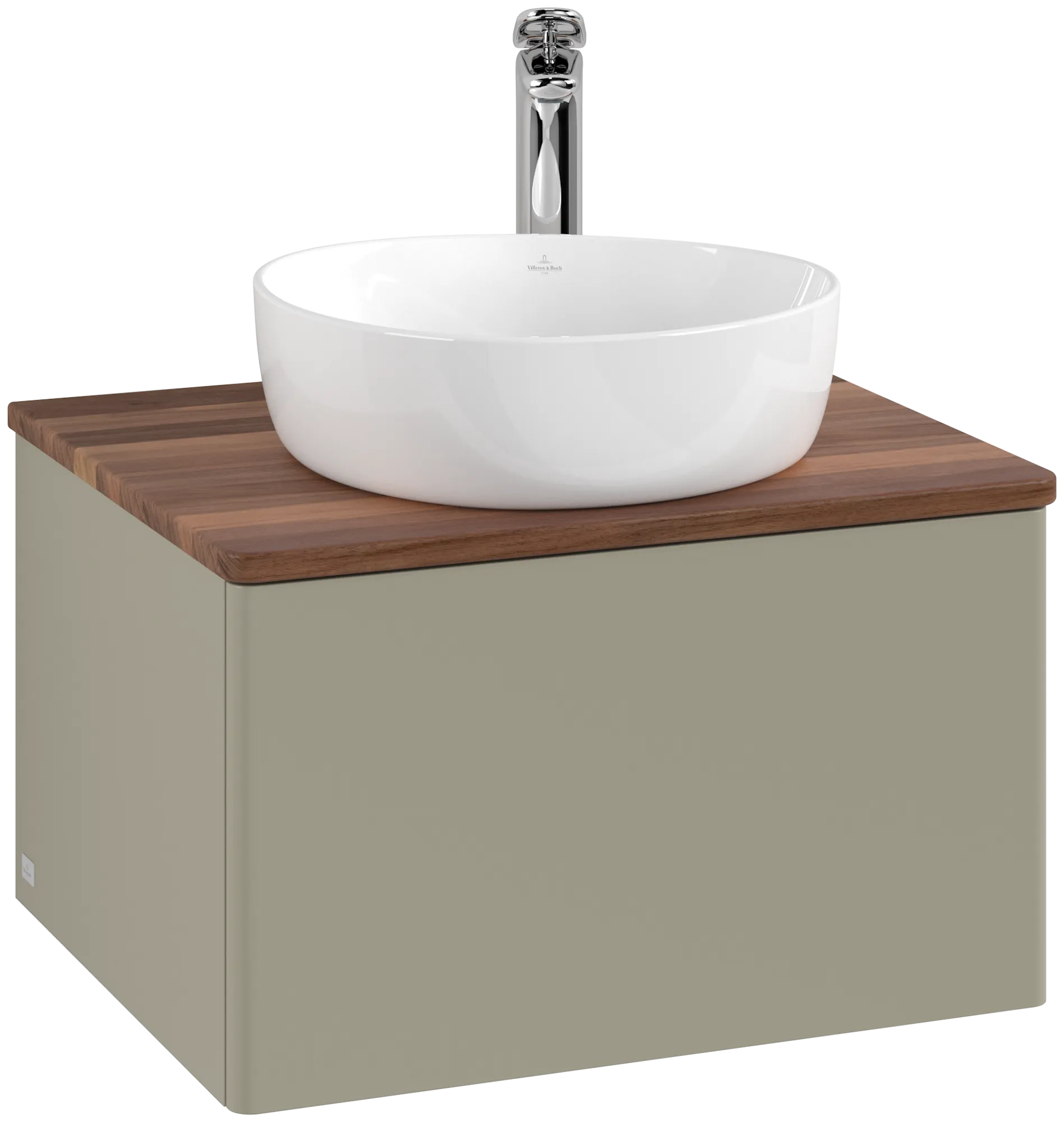 Bild von VILLEROY BOCH Antao Waschbeckenunterschrank, 1 Auszug, 600 x 360 x 500 mm, Front ohne Struktur, Stone Grey Matt Lacquer / Warm Walnut #K29052HK