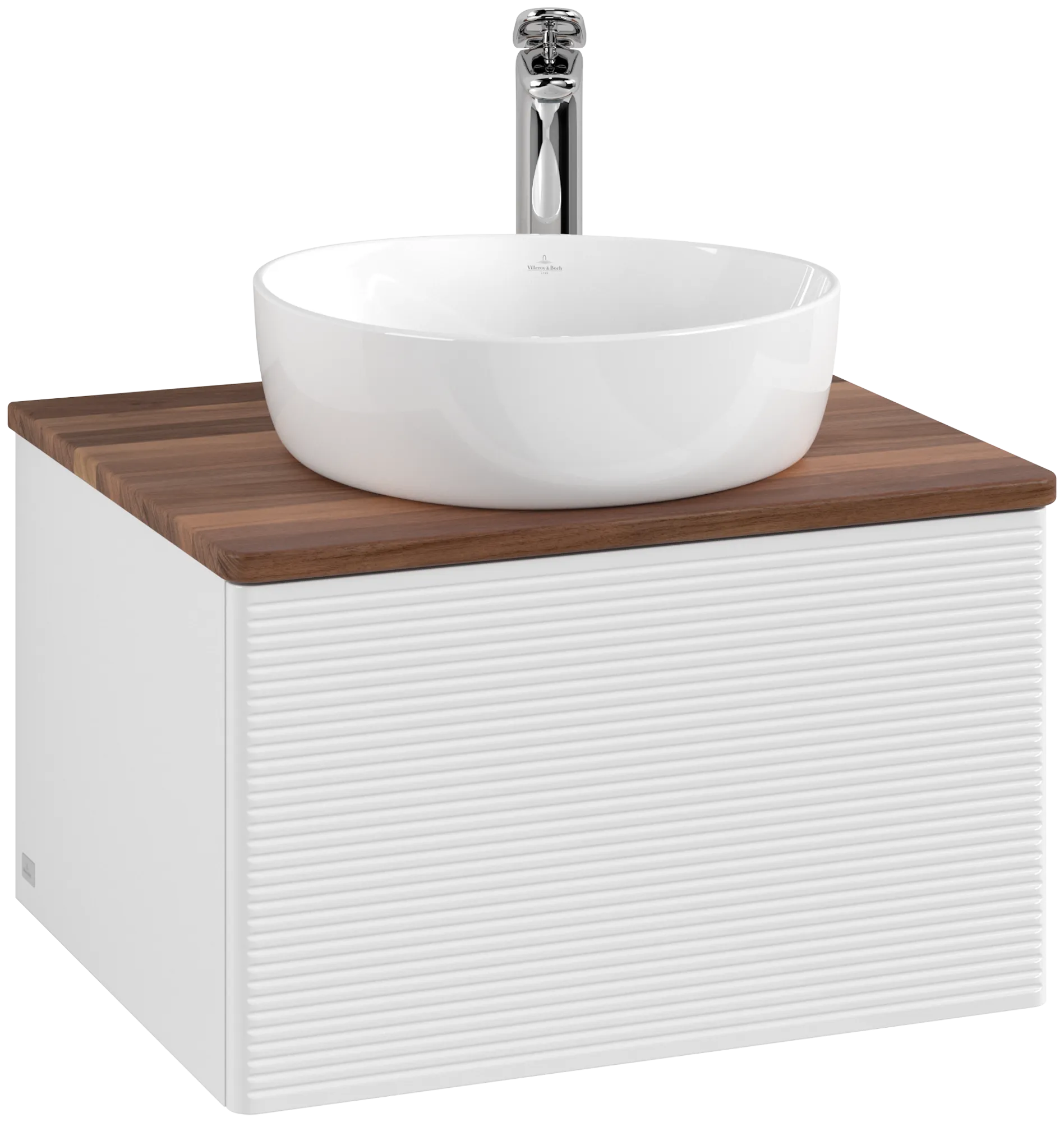 Bild von VILLEROY BOCH Antao Waschbeckenunterschrank, 1 Auszug, 600 x 360 x 500 mm, Front mit Struktur, Glossy White Lacquer / Warm Walnut #K29152GF